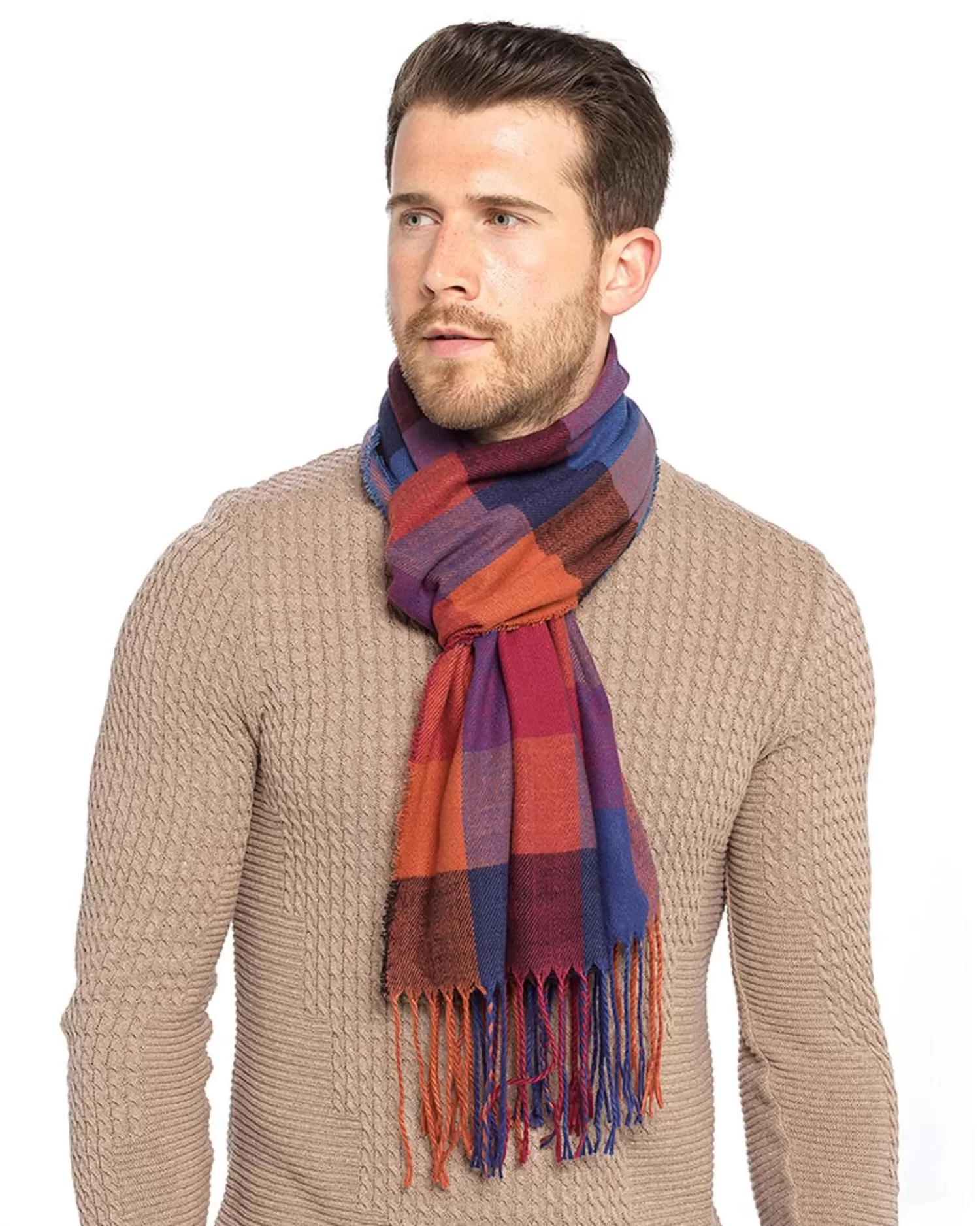 Men Tom Franks Mens Check Scarf - Blue/Orange