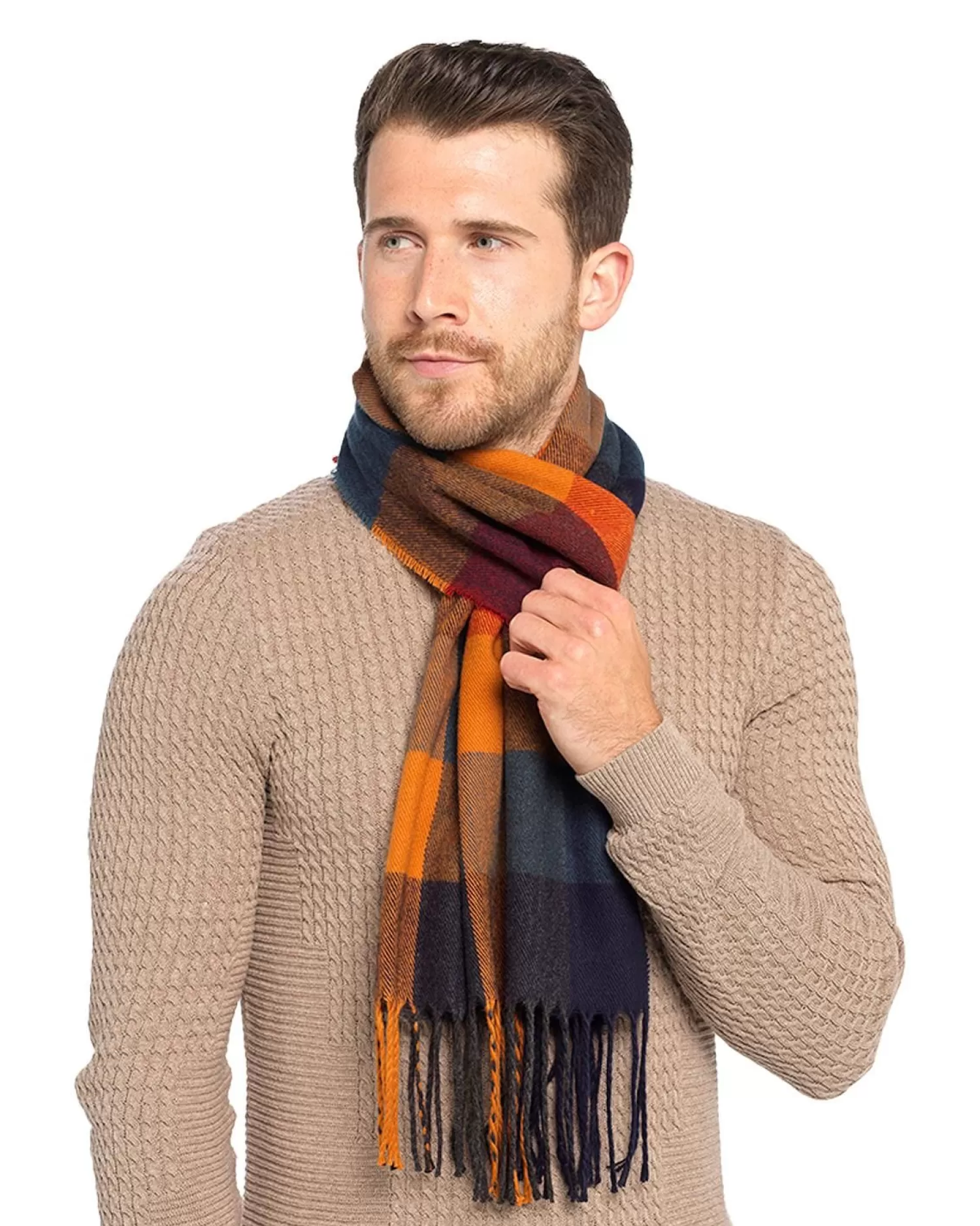 Men Tom Franks Mens Check Scarf - Navy/Orange