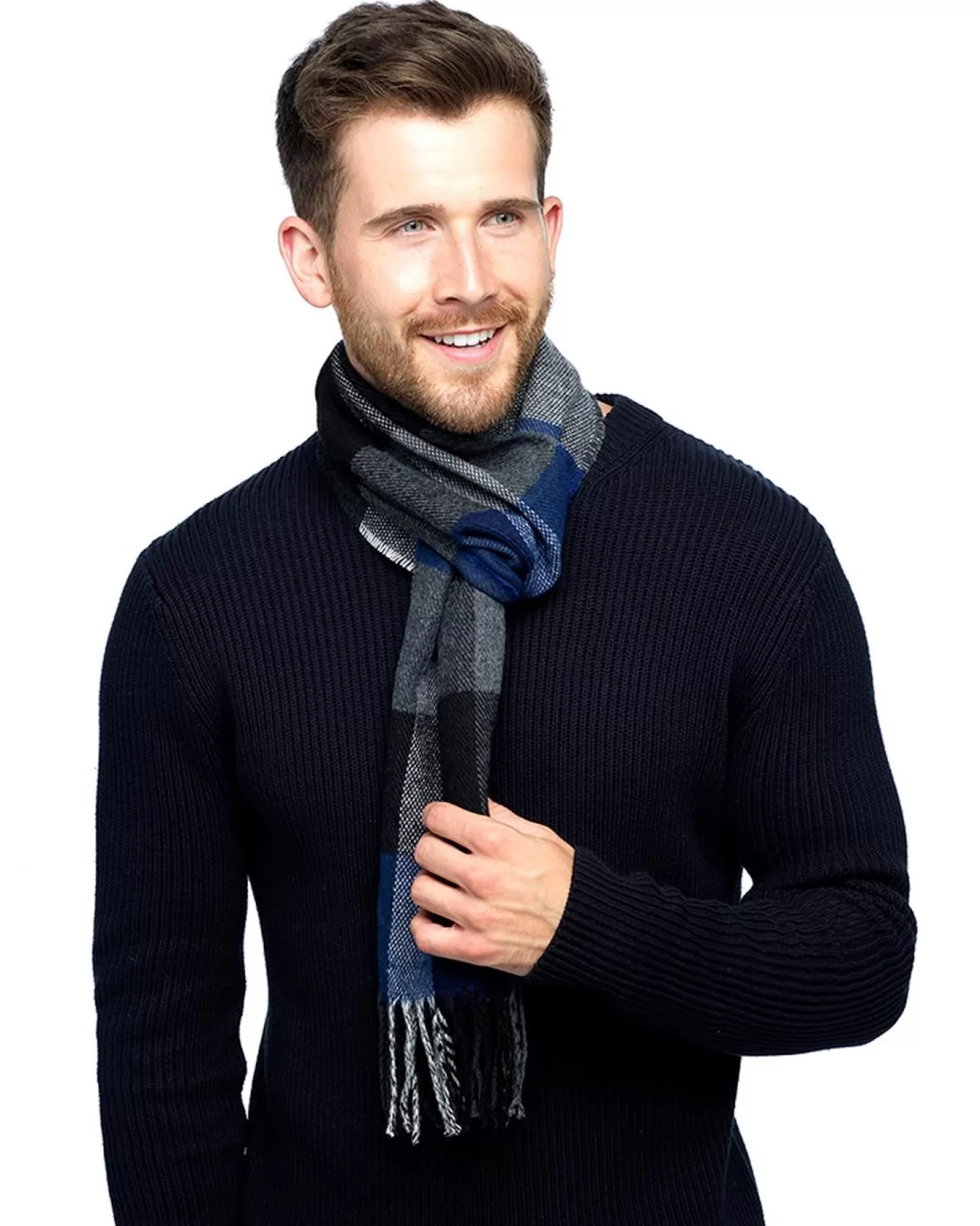 Men Tom Franks Mens Scarf - Blue/Grey Check