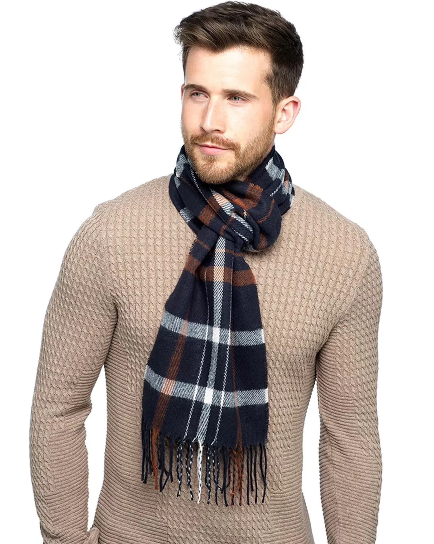 Men Tom Franks Mens Scarf - Brown/Navy Check