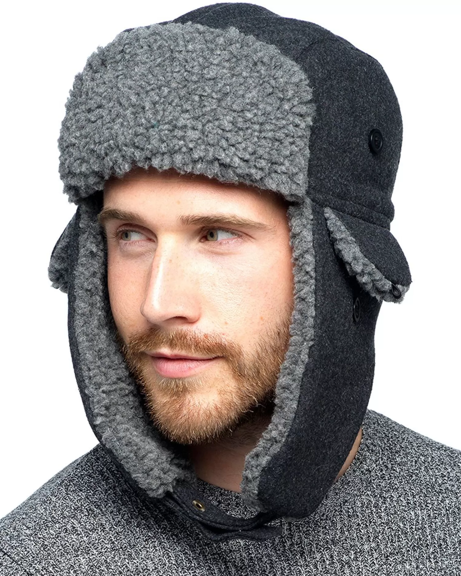 Men Tom Franks Trapper Hat With Borg Fleece Trim - Grey