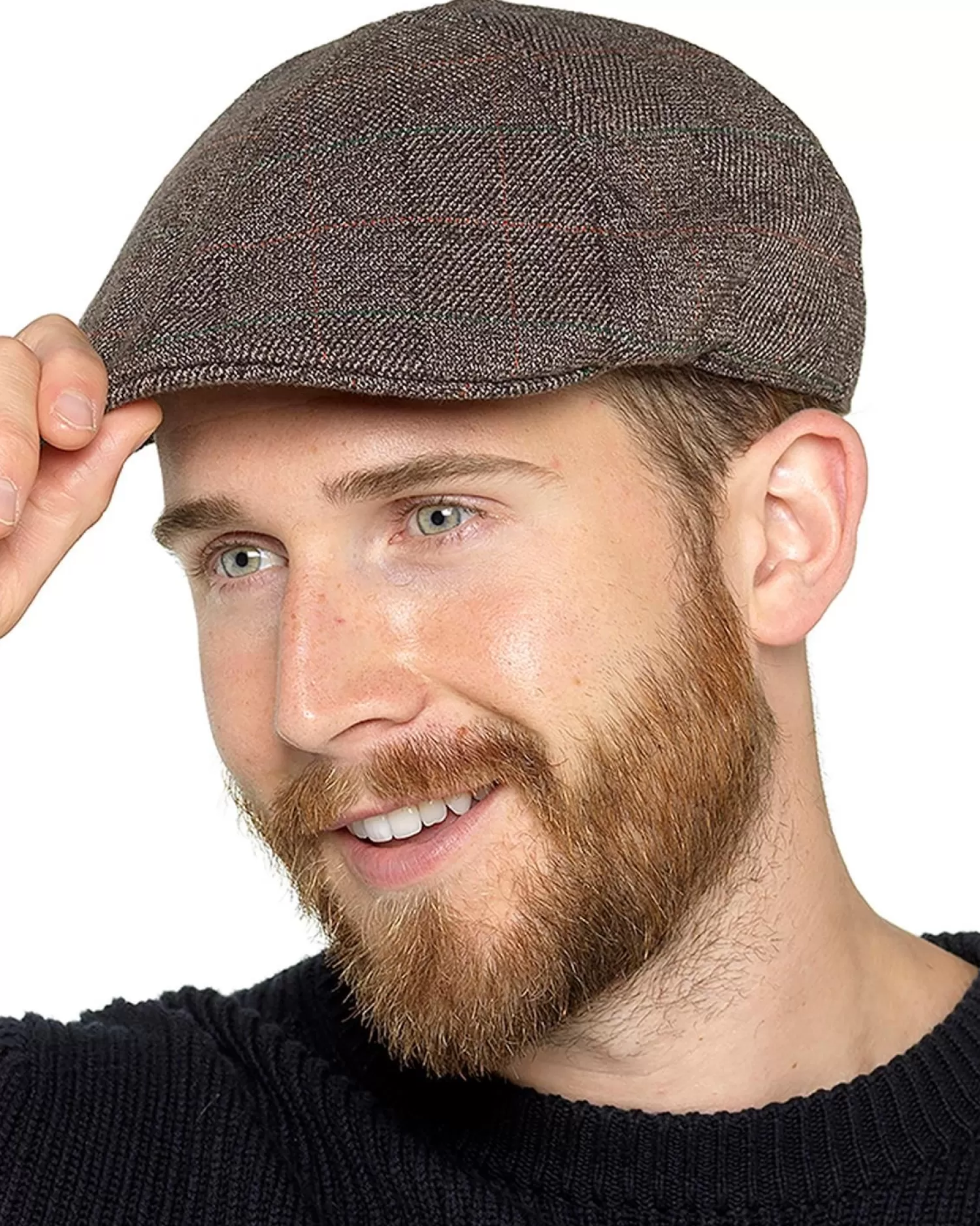 Men Tom Franks Tweed Peaked Flat Cap