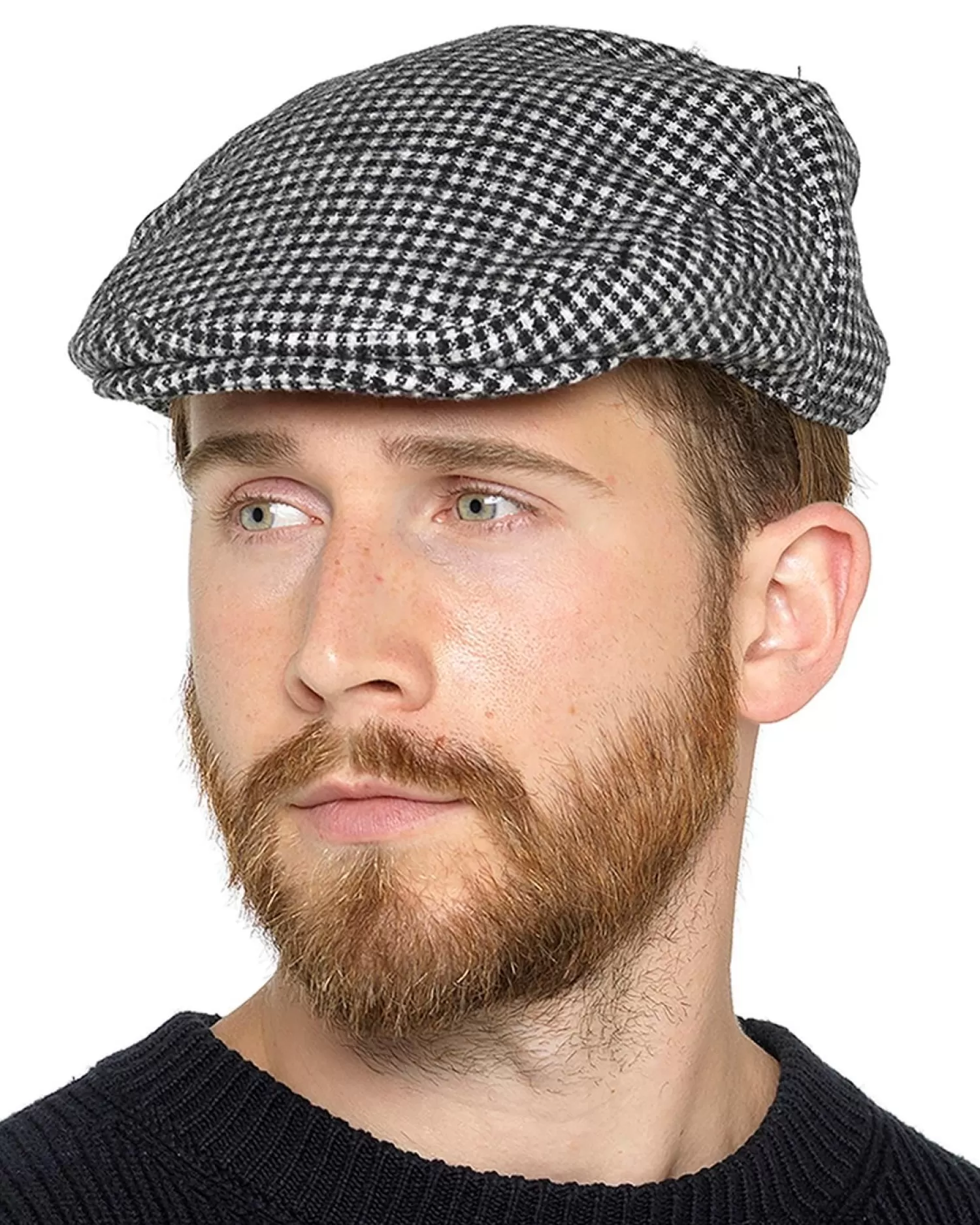 Men Tom Franks Wool Blend Flat Cap - Black Check