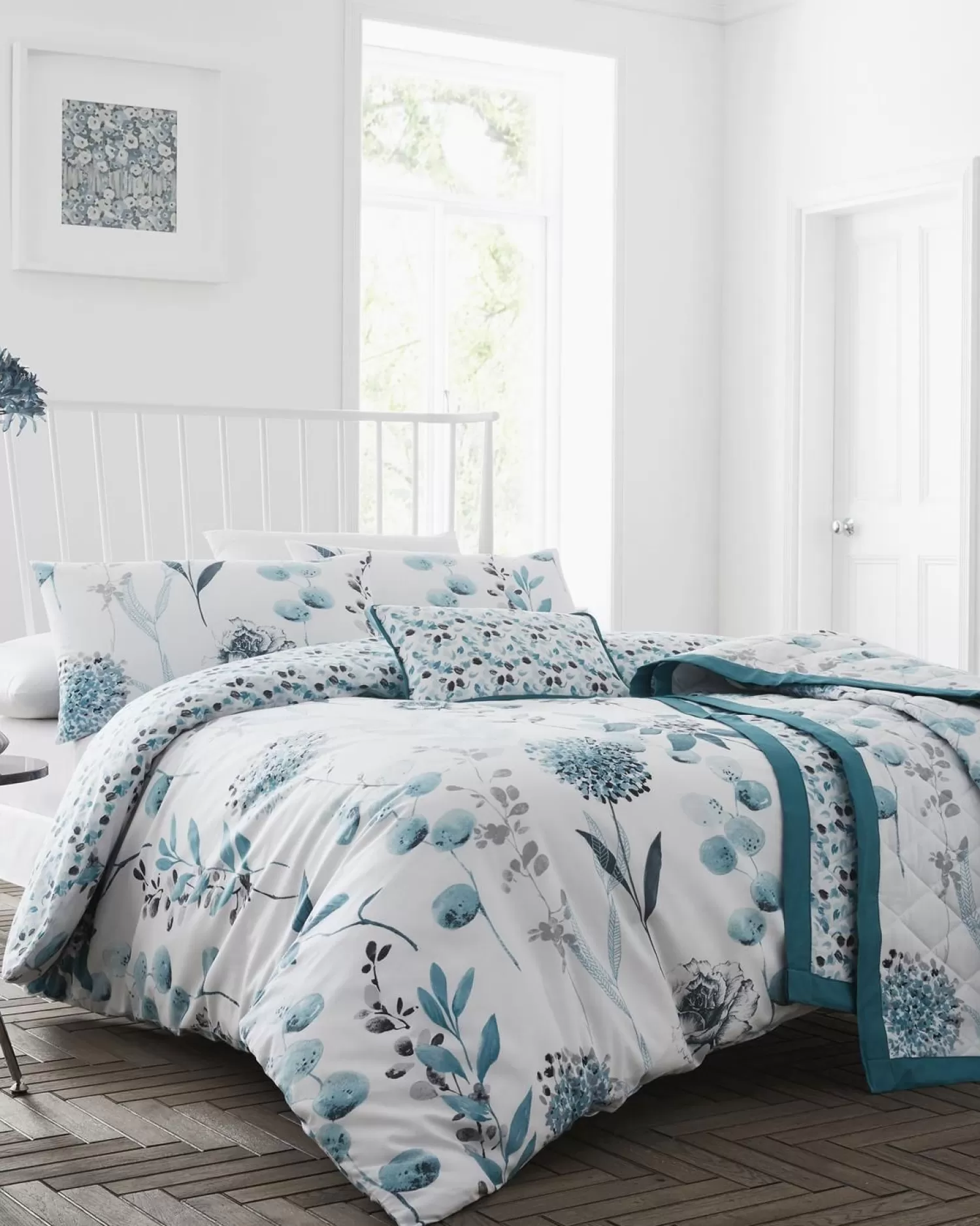 * Trends Inky Floral 200 Thread Count Duvet Set - Teal