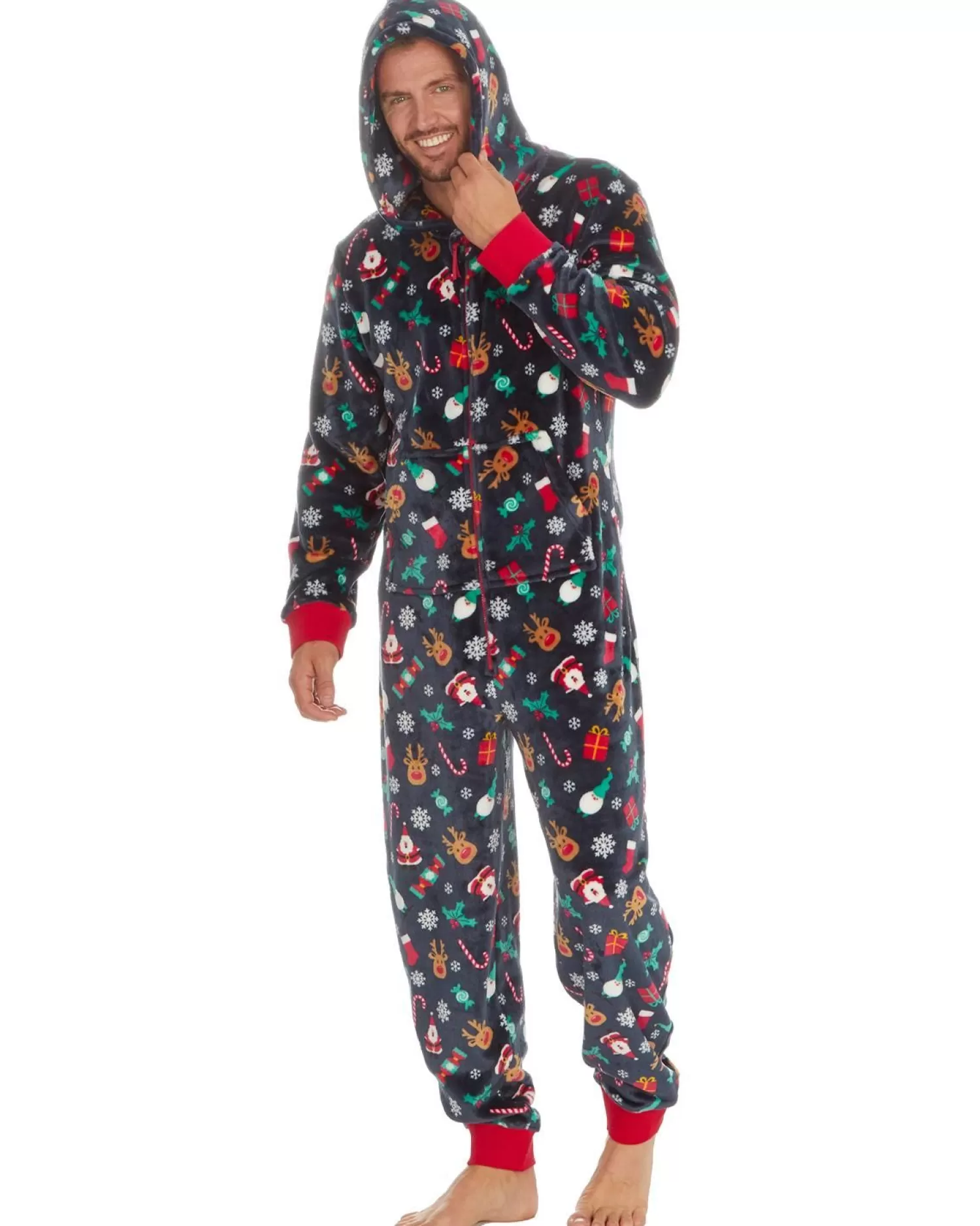 Men * Unisex Christmas Hooded Onesie - Navy