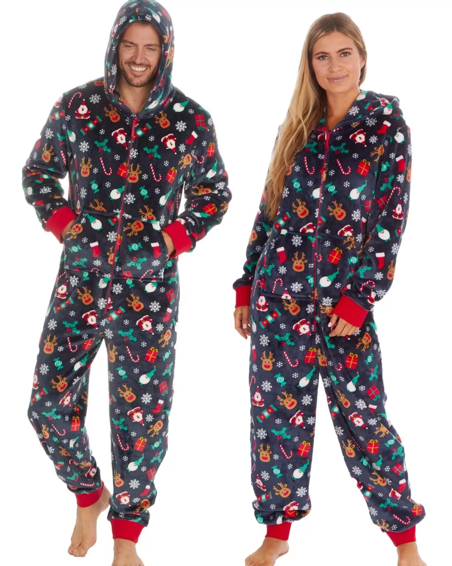 Men * Unisex Christmas Hooded Onesie - Navy