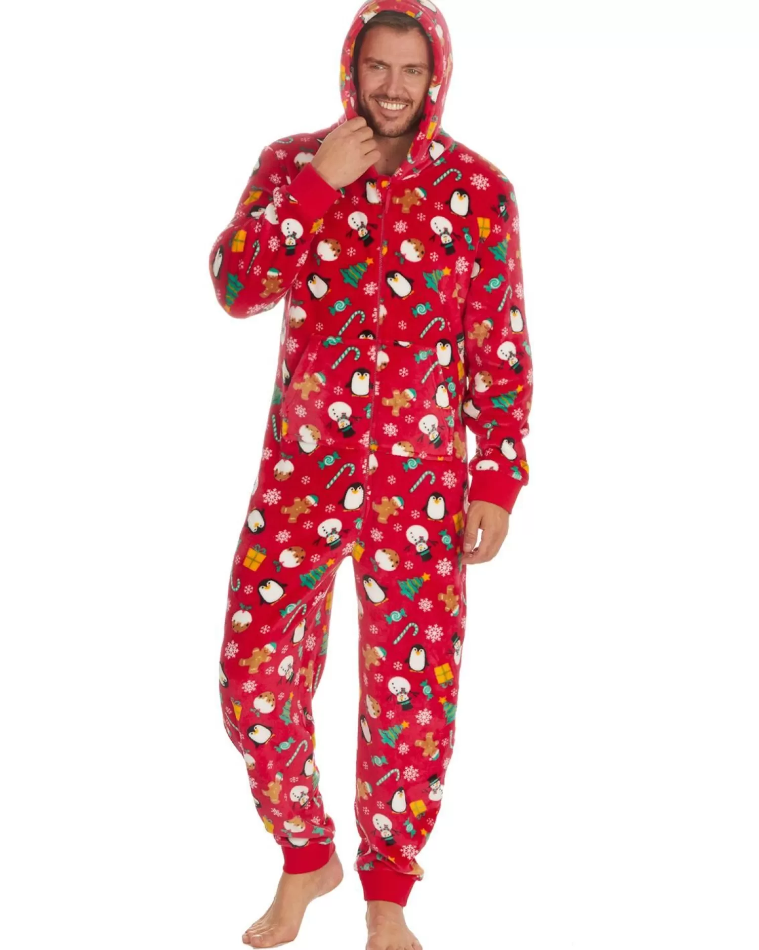 Men * Unisex Christmas Hooded Onesie - Red