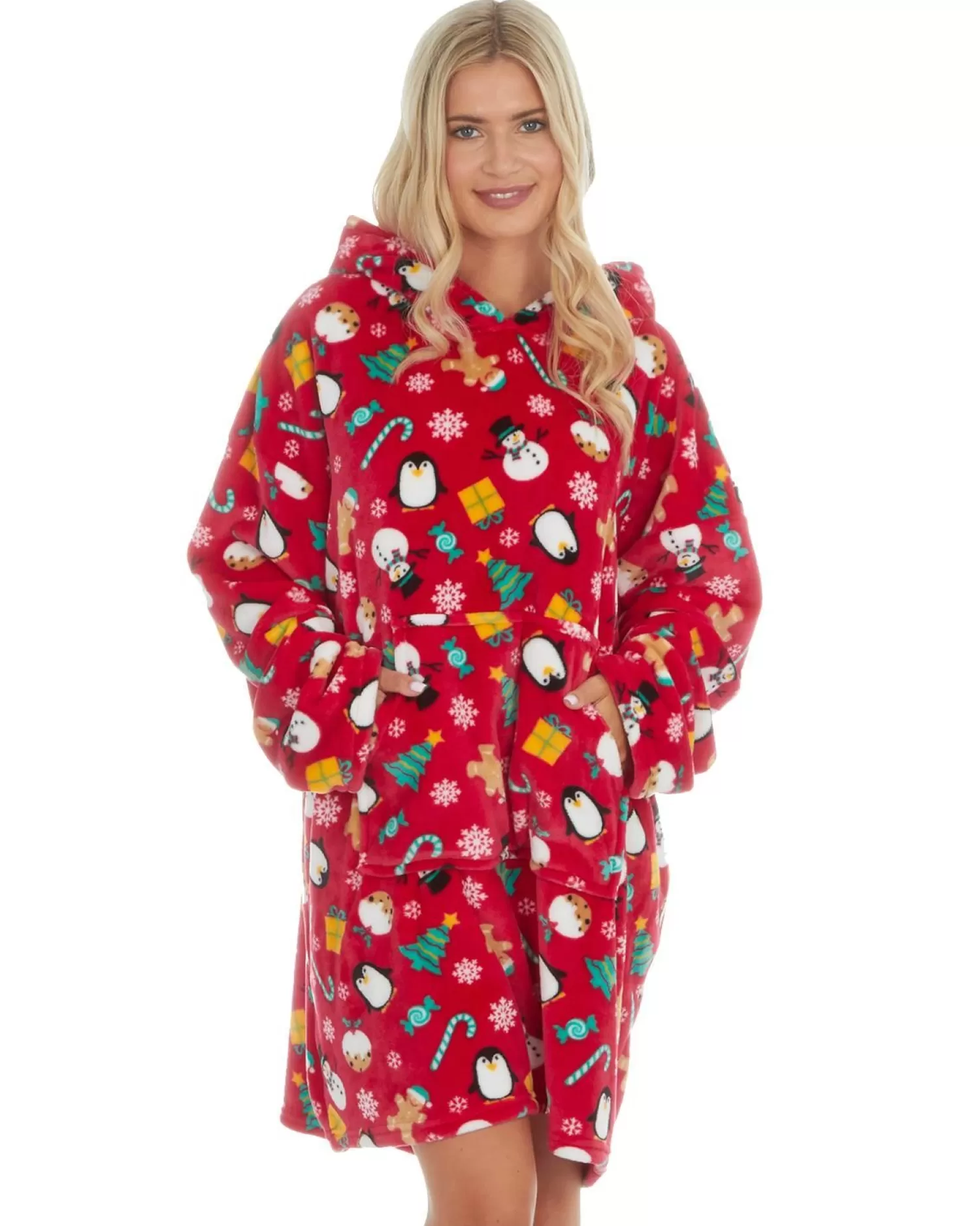 Men Slumber Party Unisex Christmas Oversized Hoodie - Red