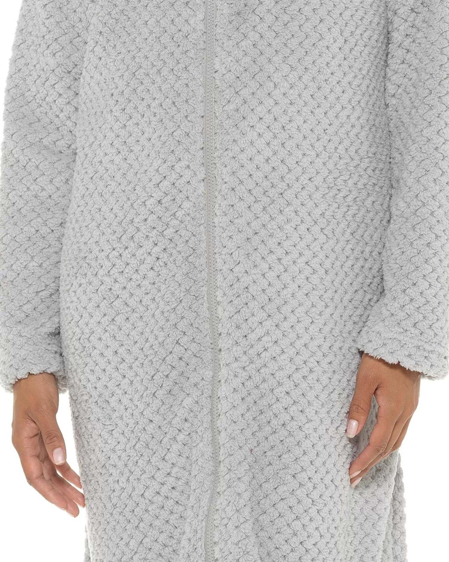 * Dressing Gowns | Waffle Fleece Zip Dressing Gown - Grey