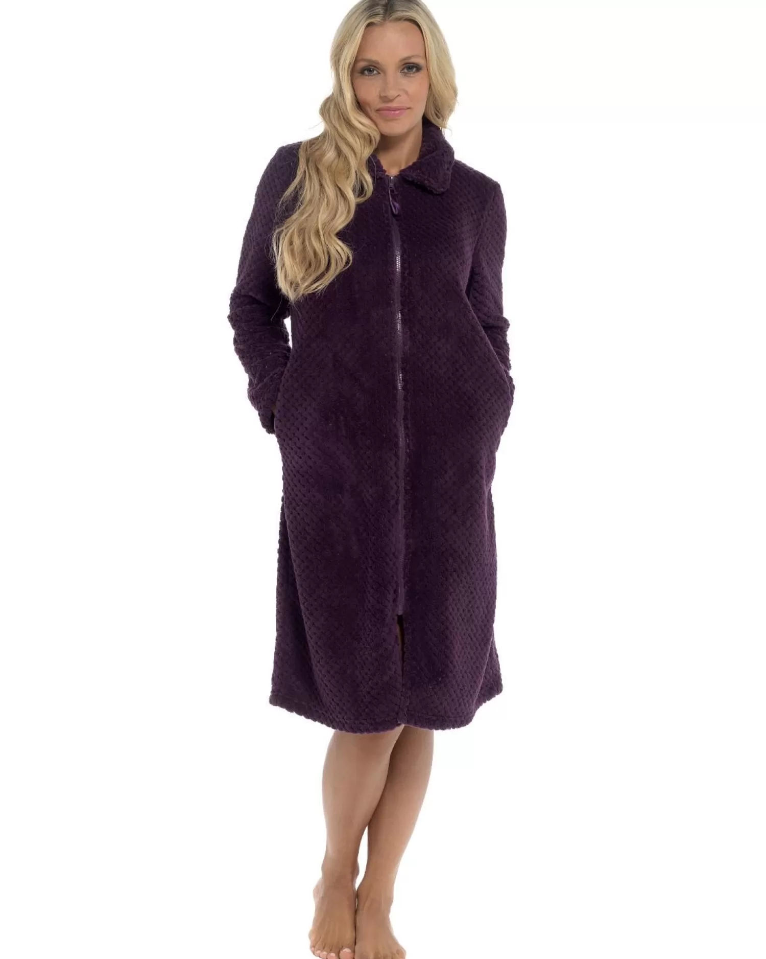 * Dressing Gowns | Waffle Fleece Zip Dressing Gown - Purple