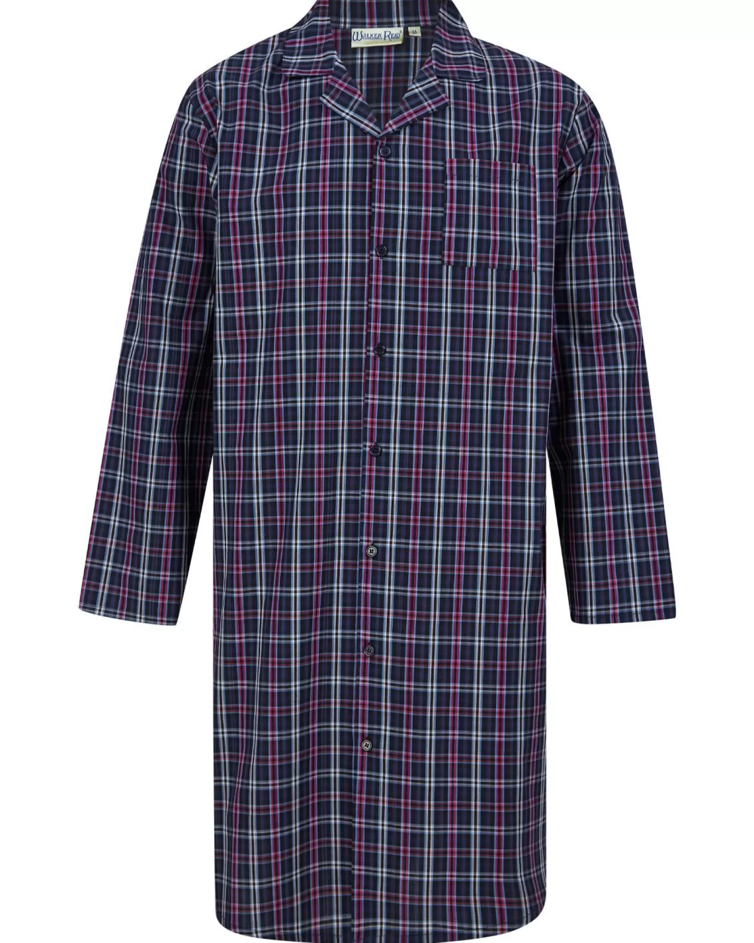 Men Walker Reid 42" 100% Woven Cotton Check Nightshirt - Navy