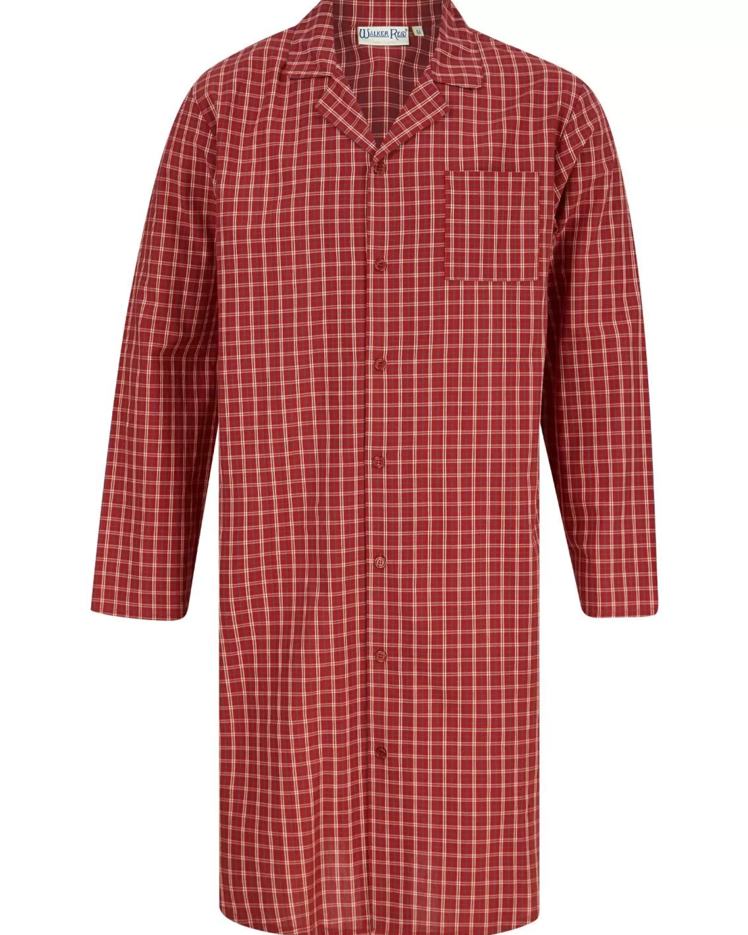 Men Walker Reid 42" 100% Woven Cotton Check Nightshirt - Red