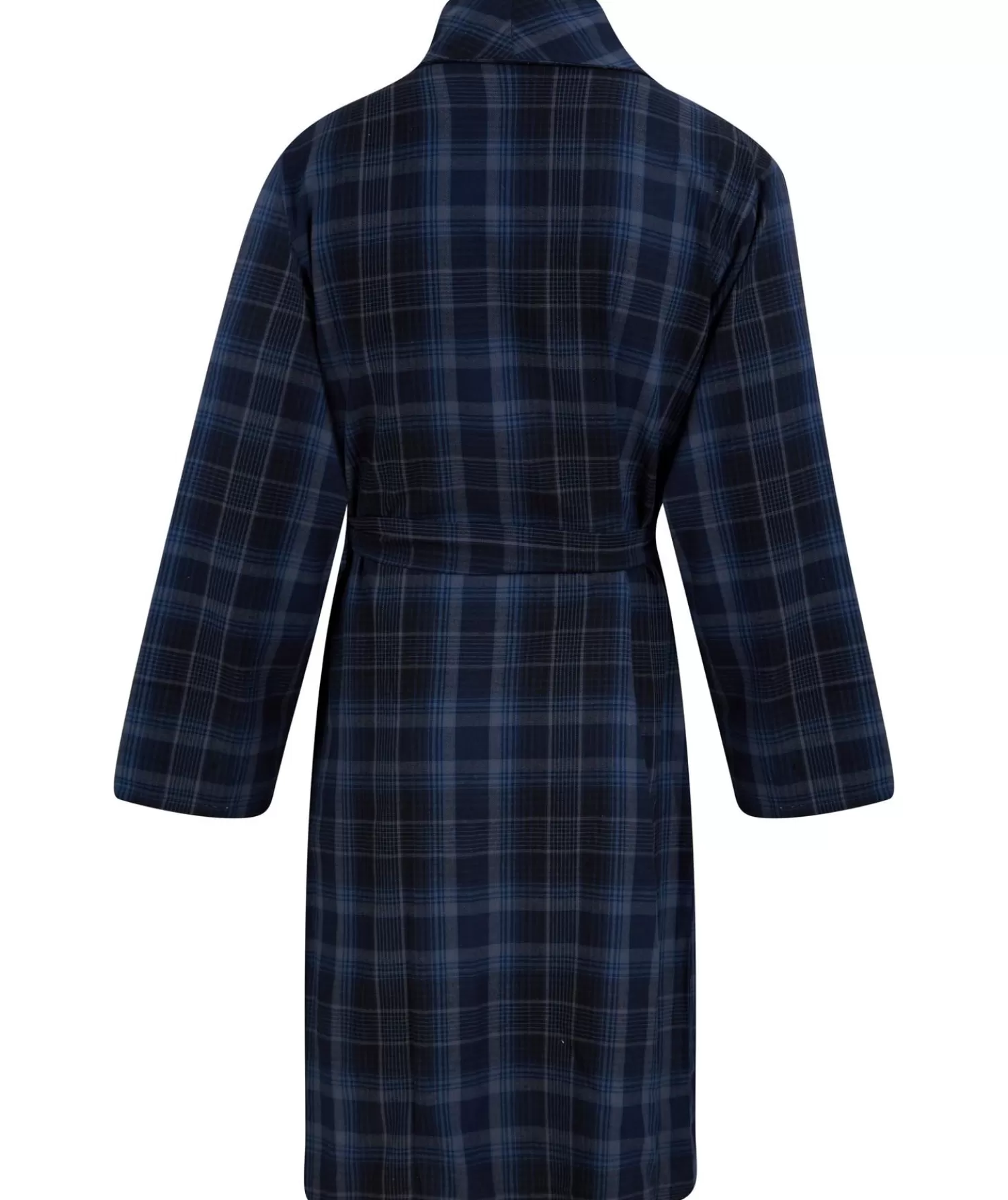 Men Walker Reid Brushed Cotton Check Dressing Gown - Navy