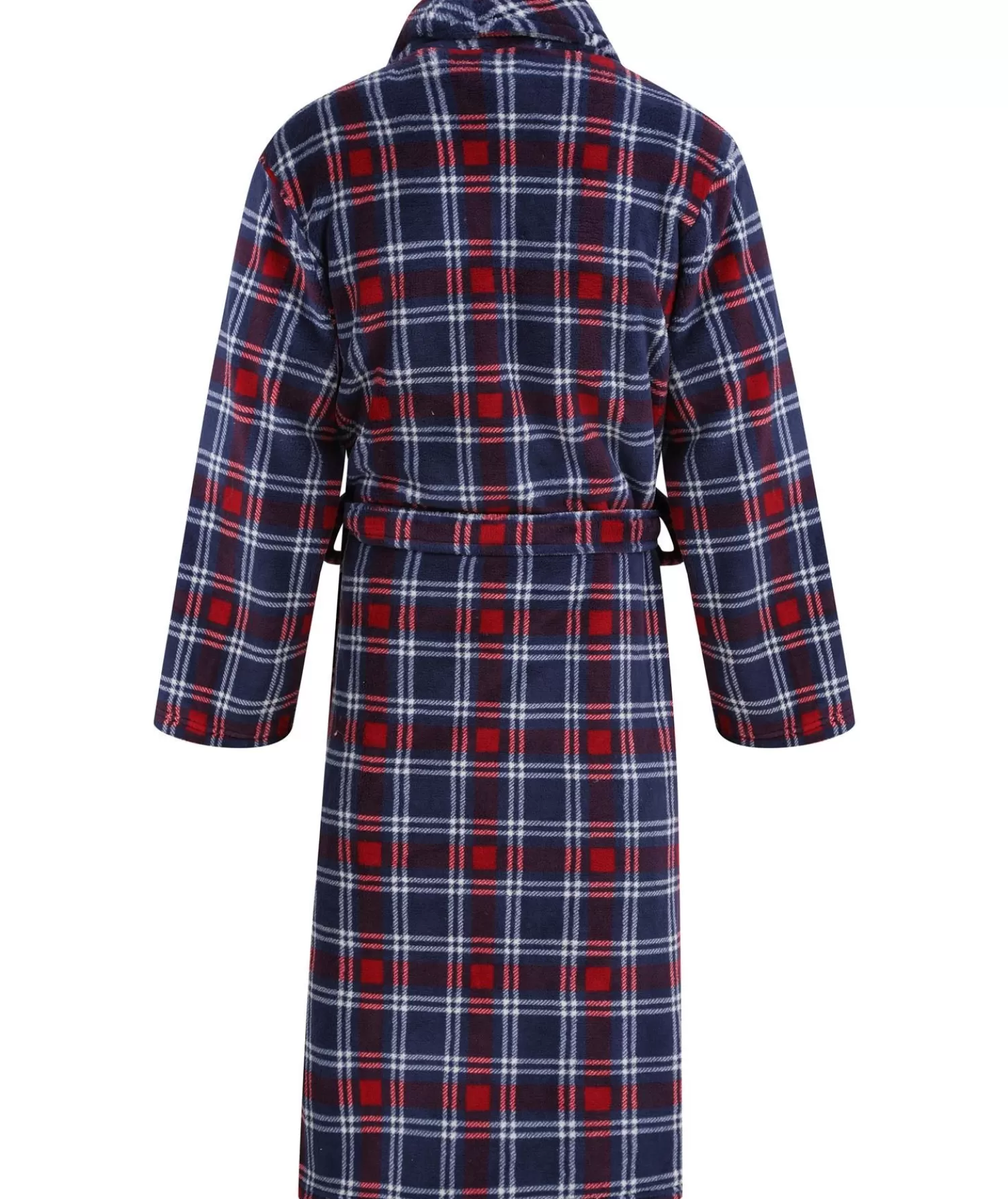 Men Walker Reid Check Coral Fleece Robe - Navy