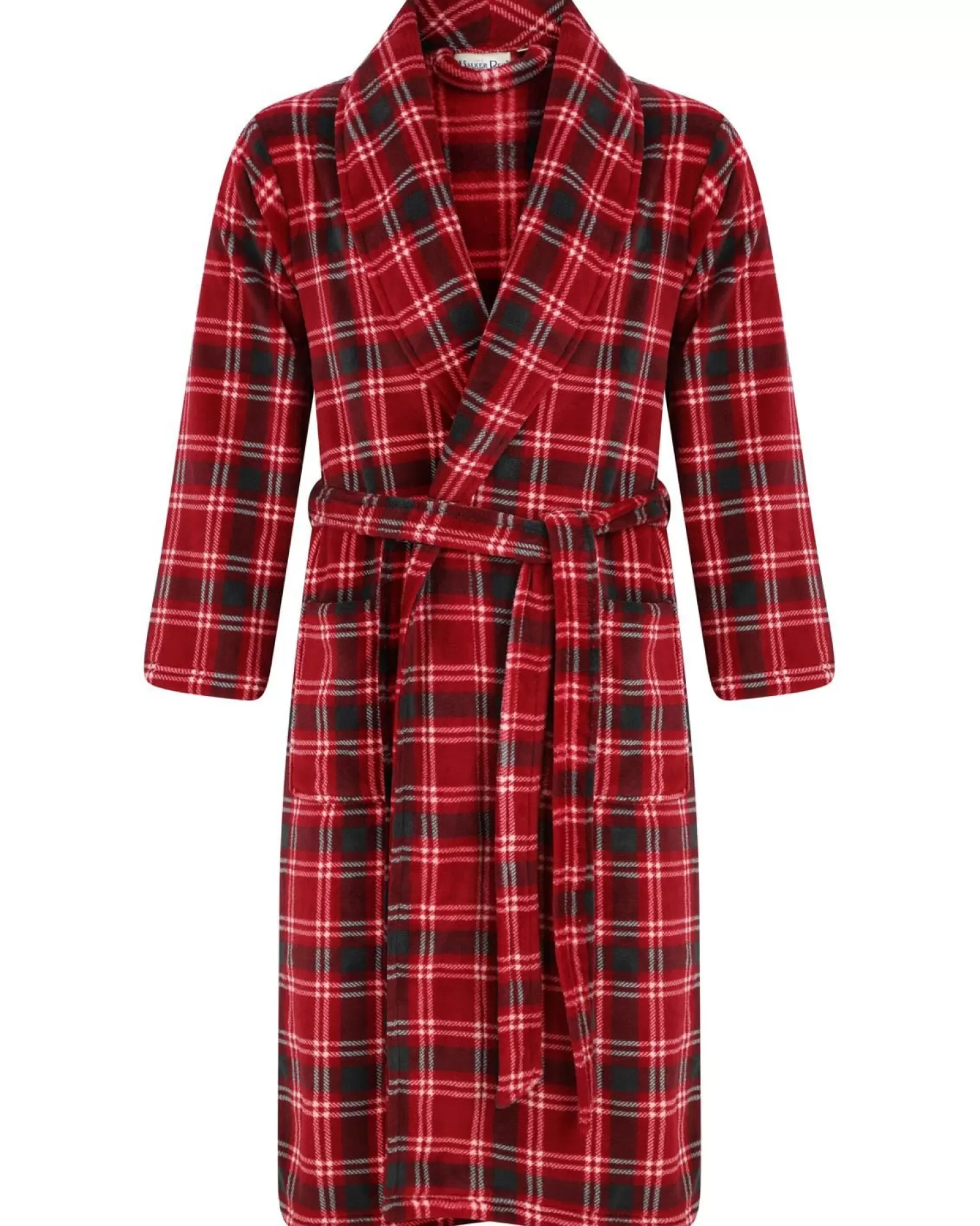 Men Walker Reid Check Coral Fleece Robe - Red