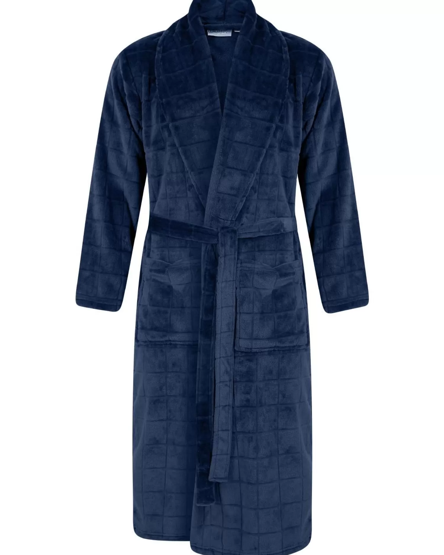 Men Walker Reid Embossed Check Fleece Dressing Gown - Navy