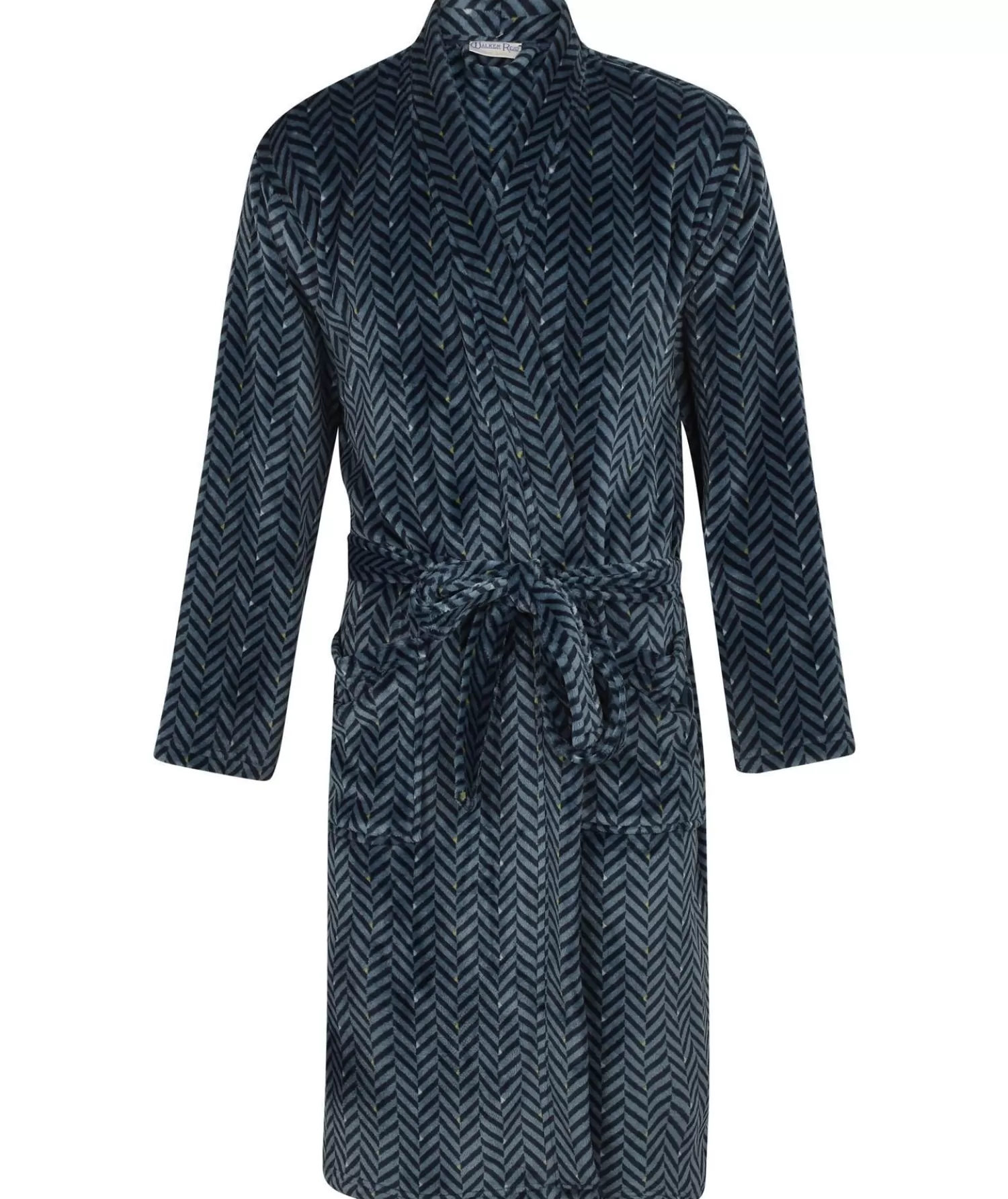 Men Walker Reid Herringbone Coral Fleece Robe - Navy