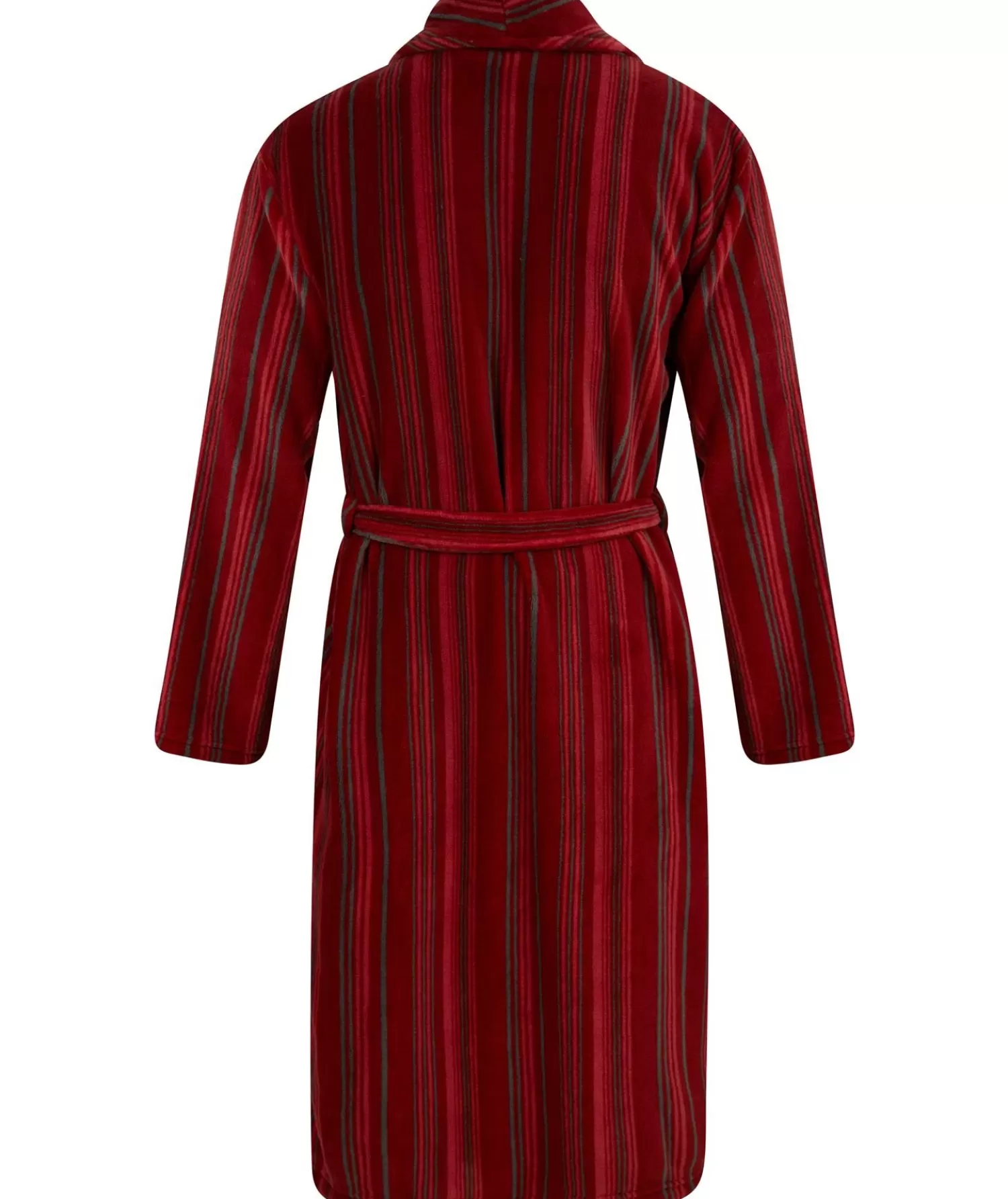 Men Walker Reid Stripe Coral Fleece Dressing Gown - Red
