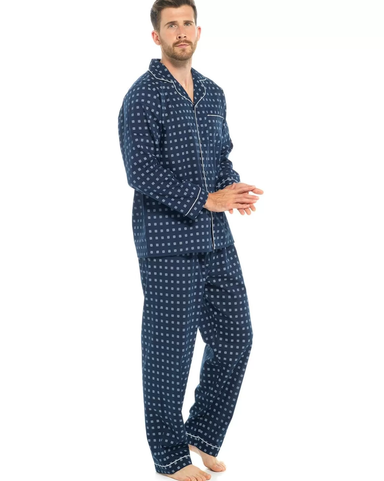 Men Walter Grange Traditional Polycotton Pyjamas - Blue Print