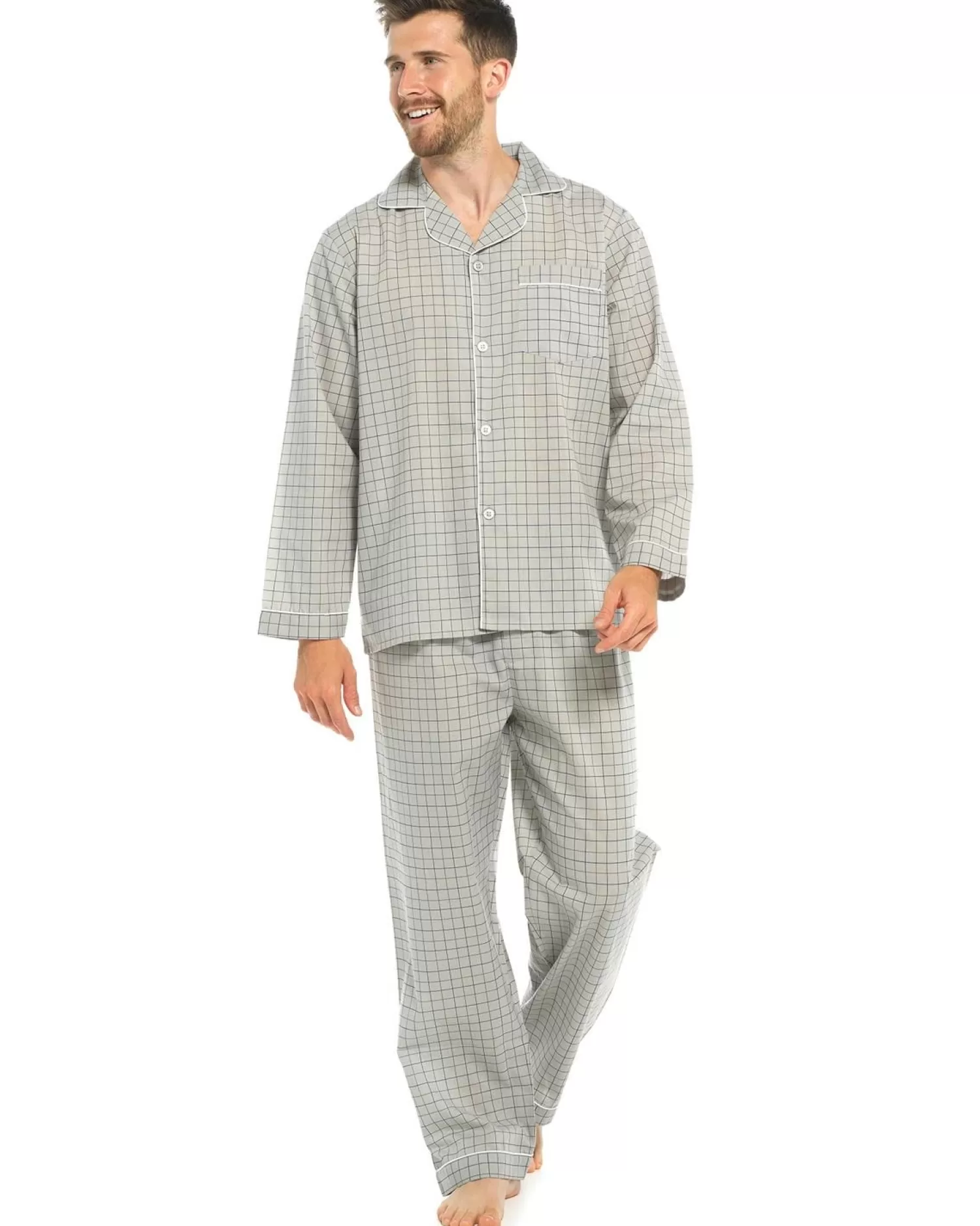 Men Walter Grange Traditional Polycotton Pyjamas - Grey Check