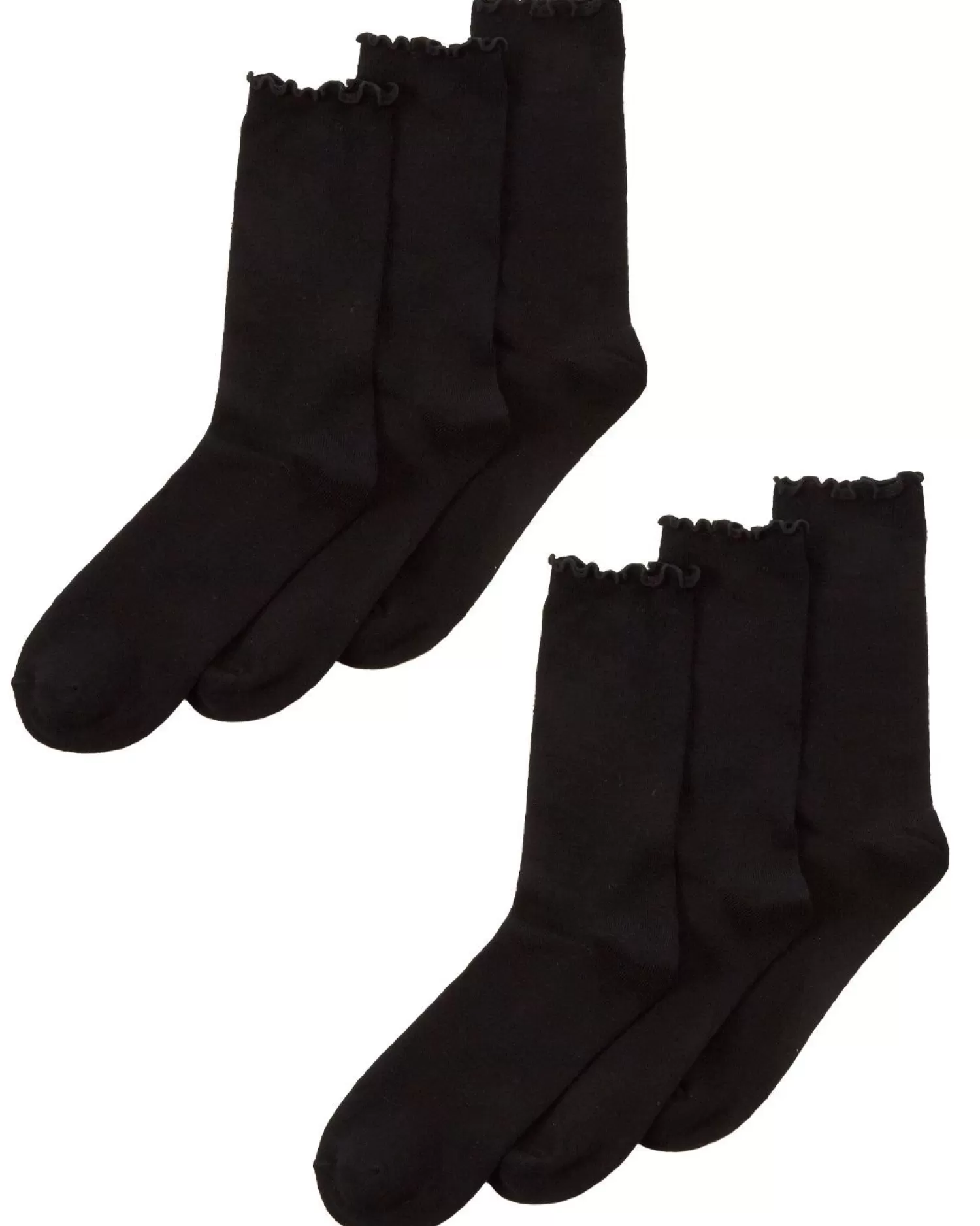 PandaStick Socks | Womens 6 Pack Bamboo Frilly Socks - Black