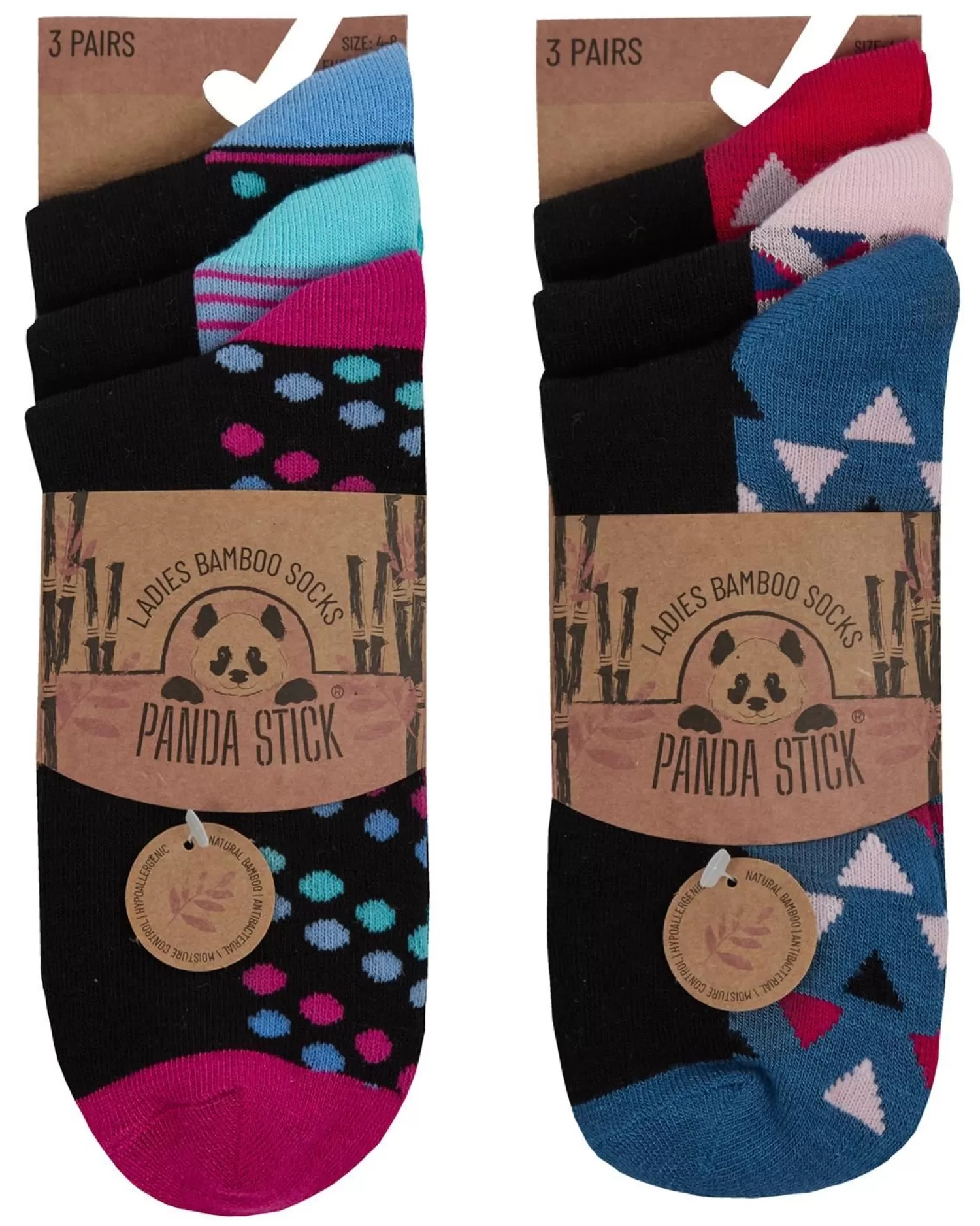 PandaStick Socks | Womens 6 Pack Bamboo Socks - Geo Footbed