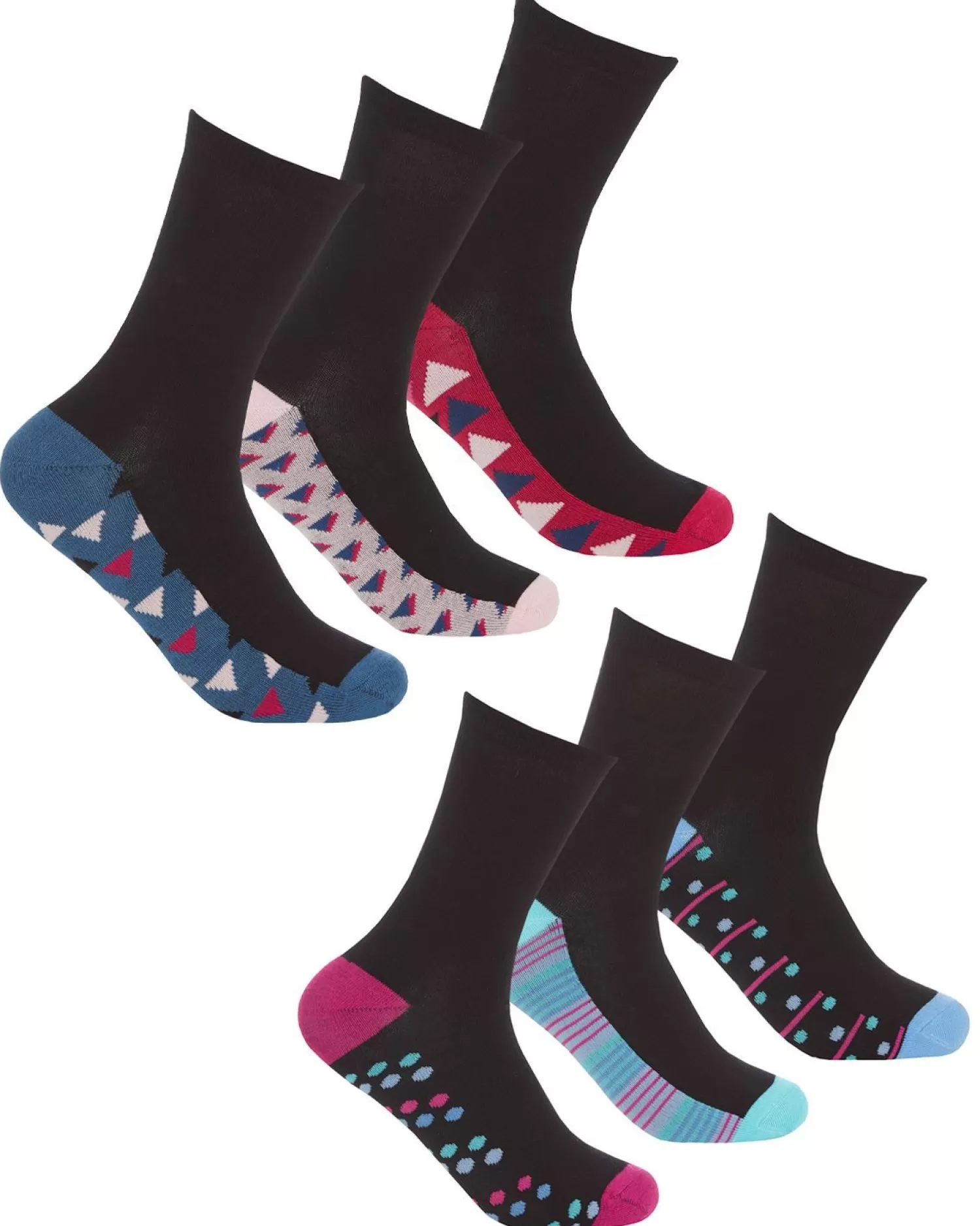 PandaStick Socks | Womens 6 Pack Bamboo Socks - Geo Footbed