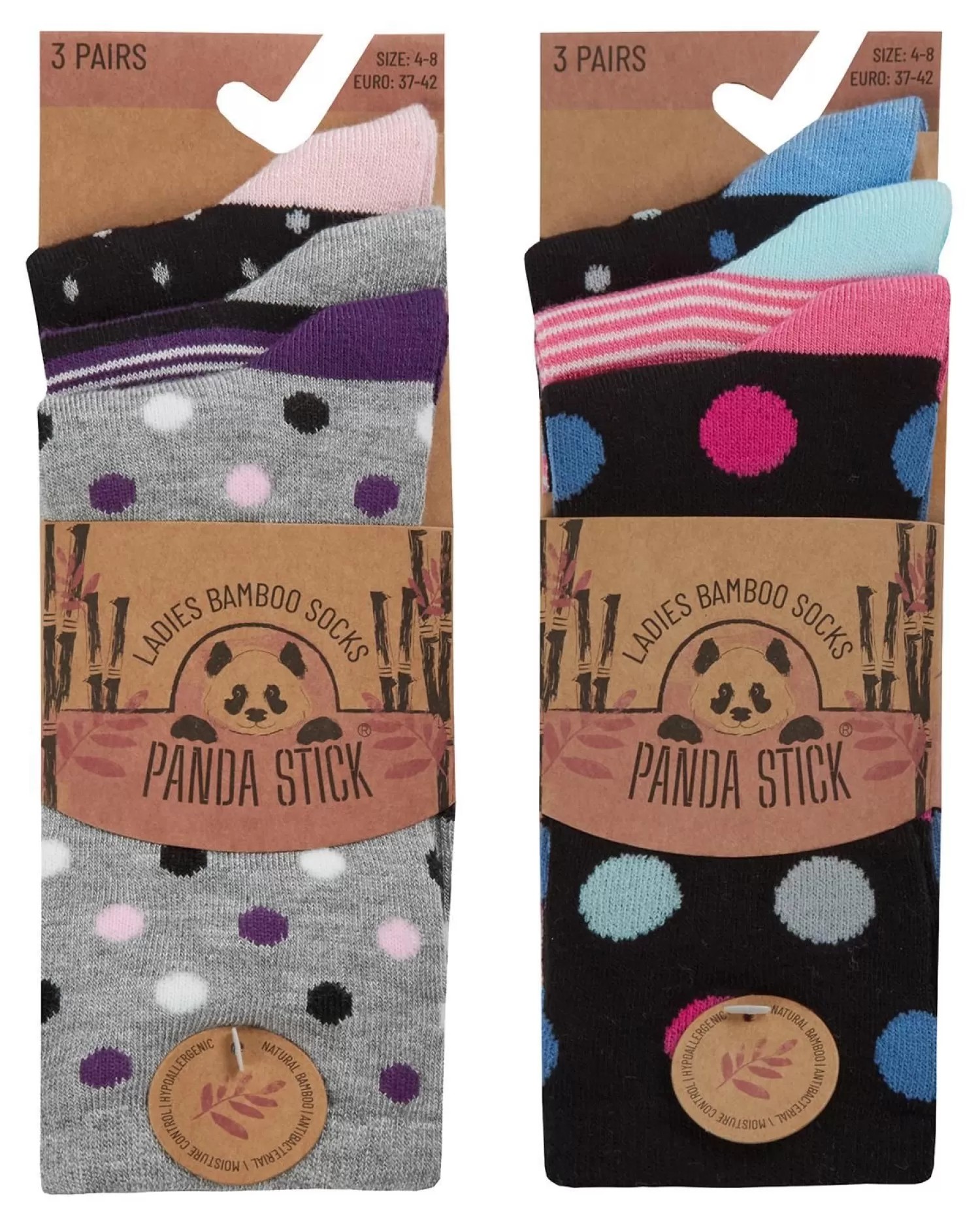 PandaStick Socks | Womens 6 Pack Bamboo Socks - Spot Mix