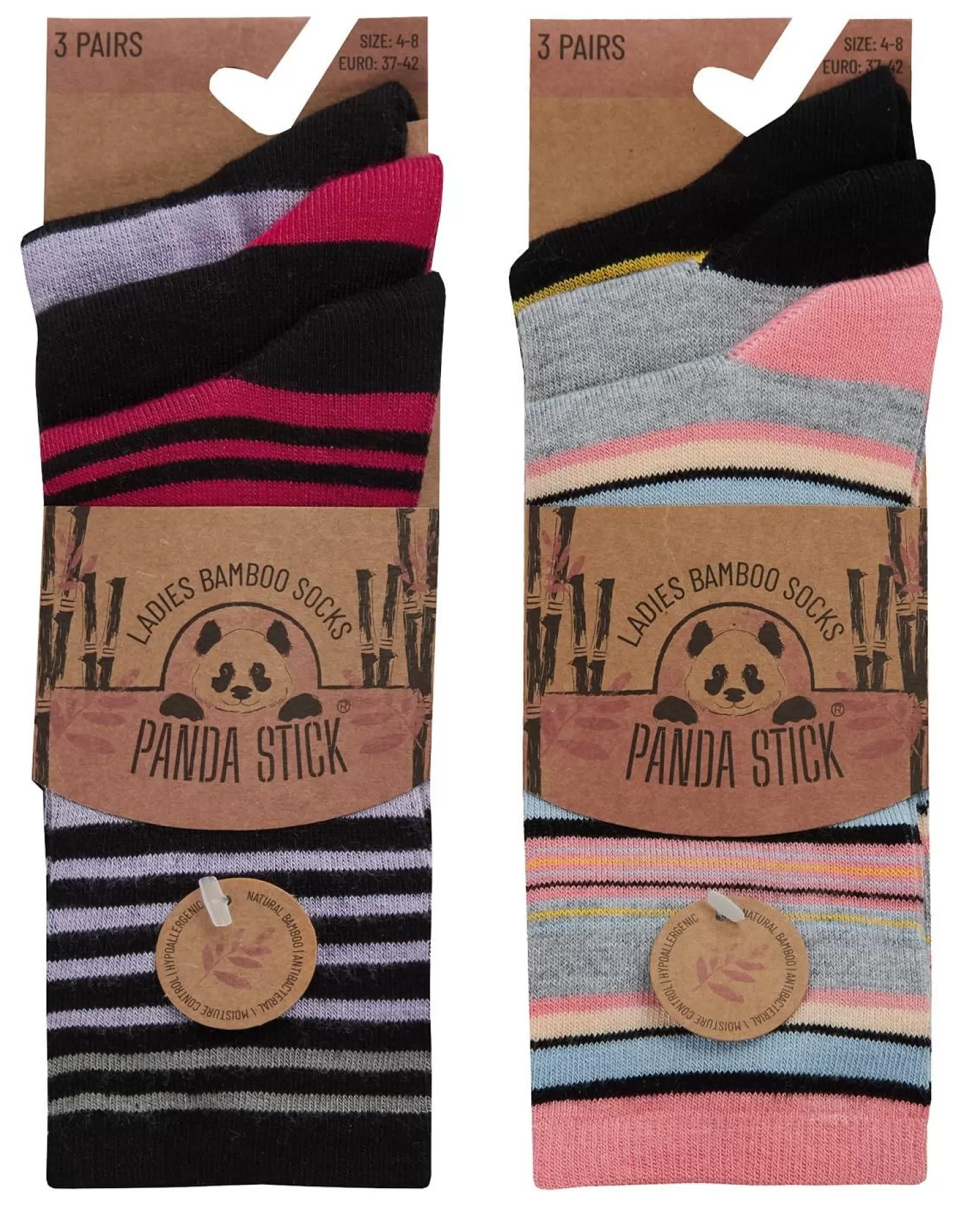 PandaStick Socks | Womens 6 Pack Bamboo Socks - Stripe Mix