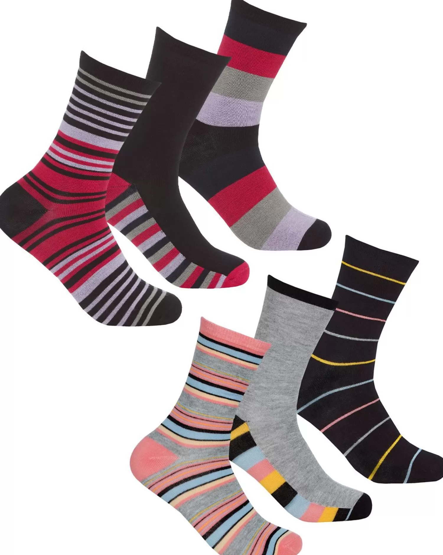 PandaStick Socks | Womens 6 Pack Bamboo Socks - Stripe Mix