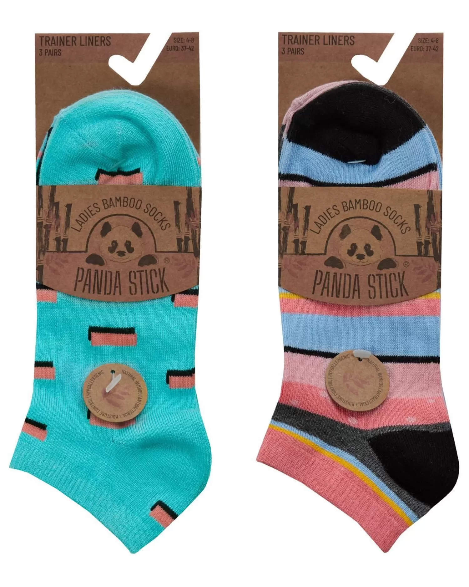 PandaStick Socks | Womens 6 Pack Bamboo Trainer Socks - Geo Mix