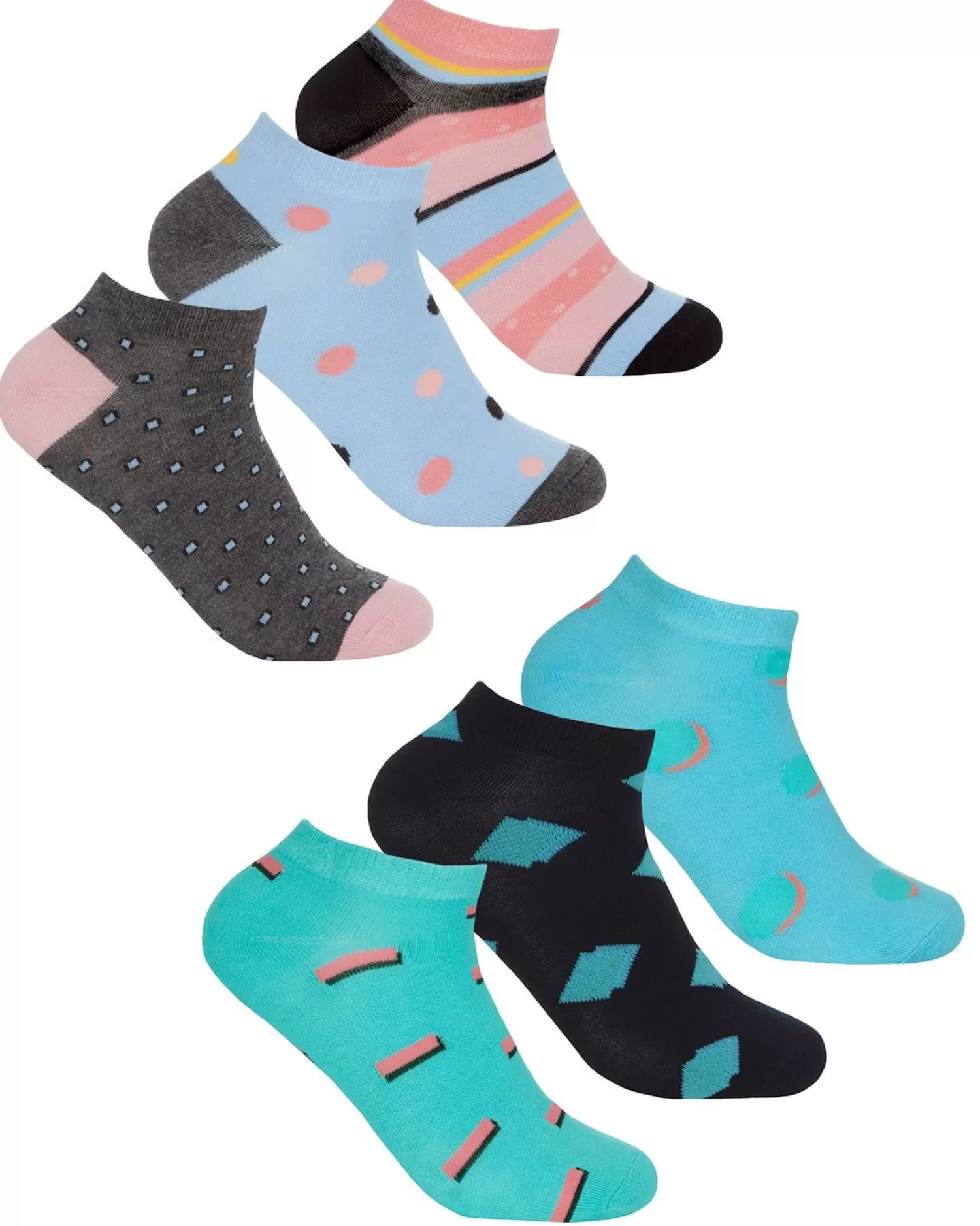 PandaStick Socks | Womens 6 Pack Bamboo Trainer Socks - Geo Mix