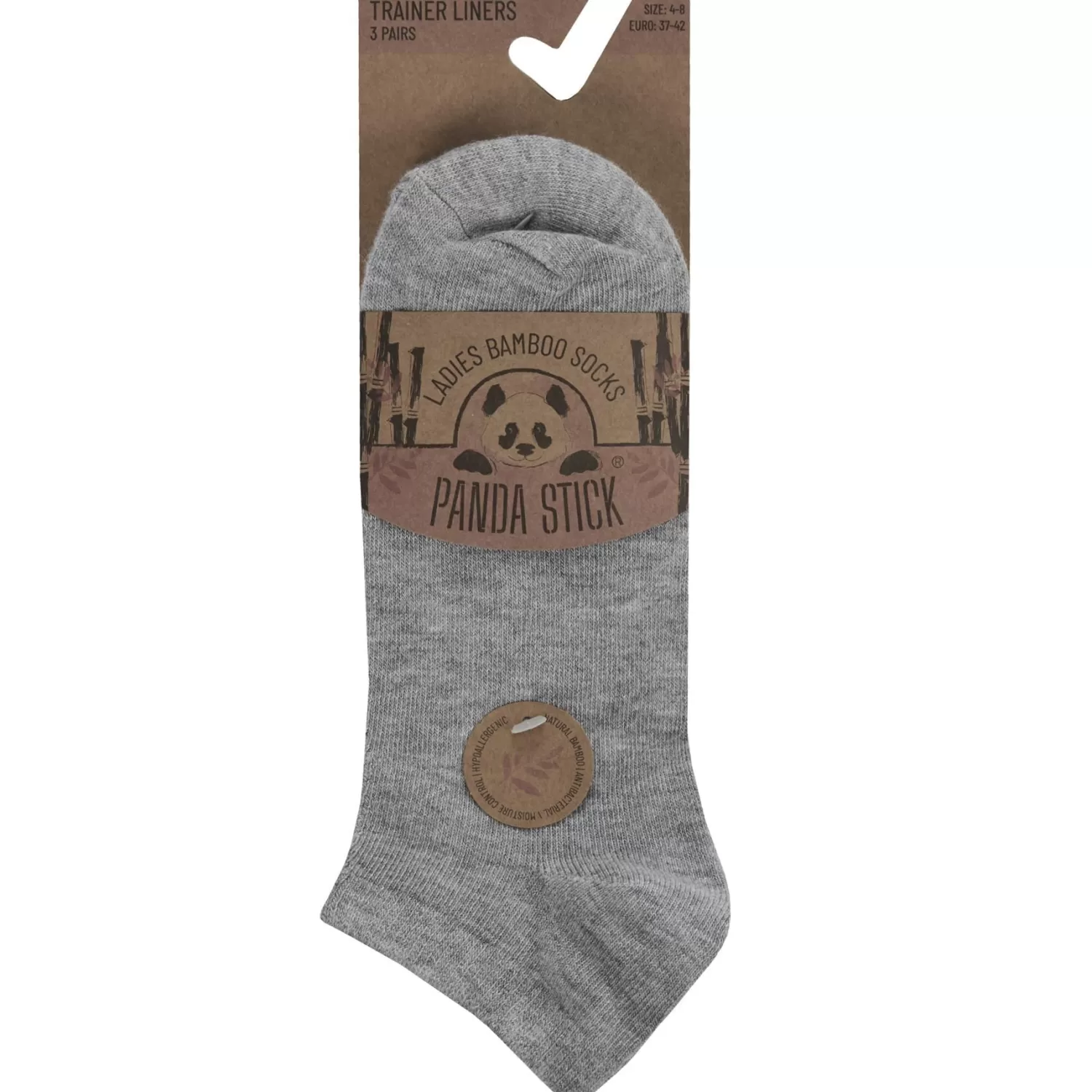 PandaStick Socks | Womens 6 Pack Bamboo Trainer Socks - Grey