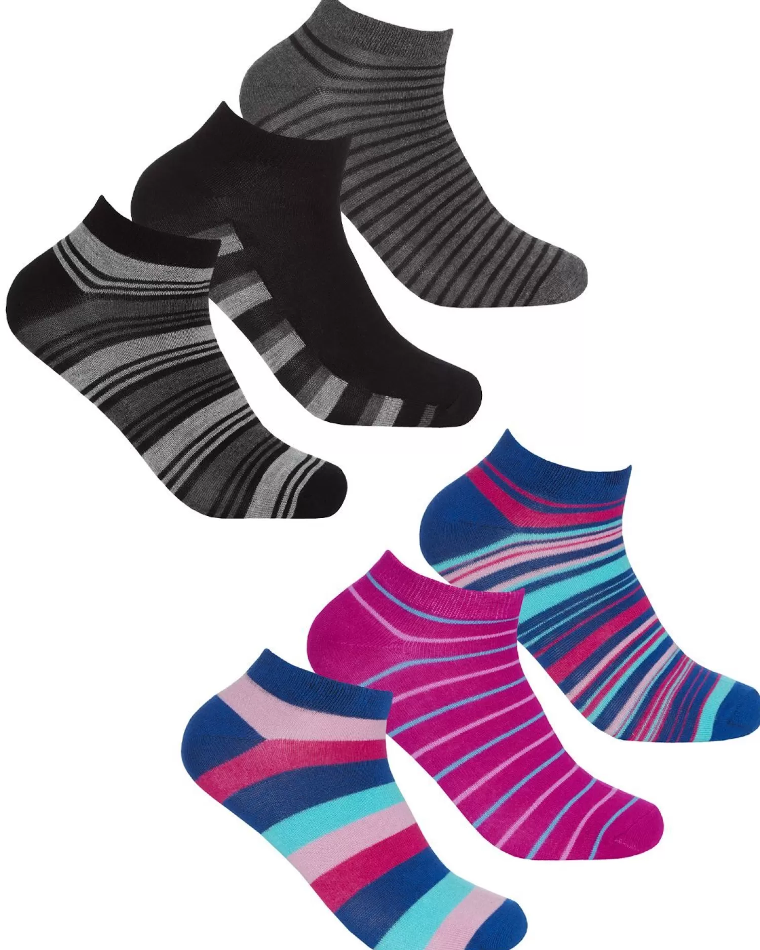 PandaStick Socks | Womens 6 Pack Bamboo Trainer Socks - Stripe Mix