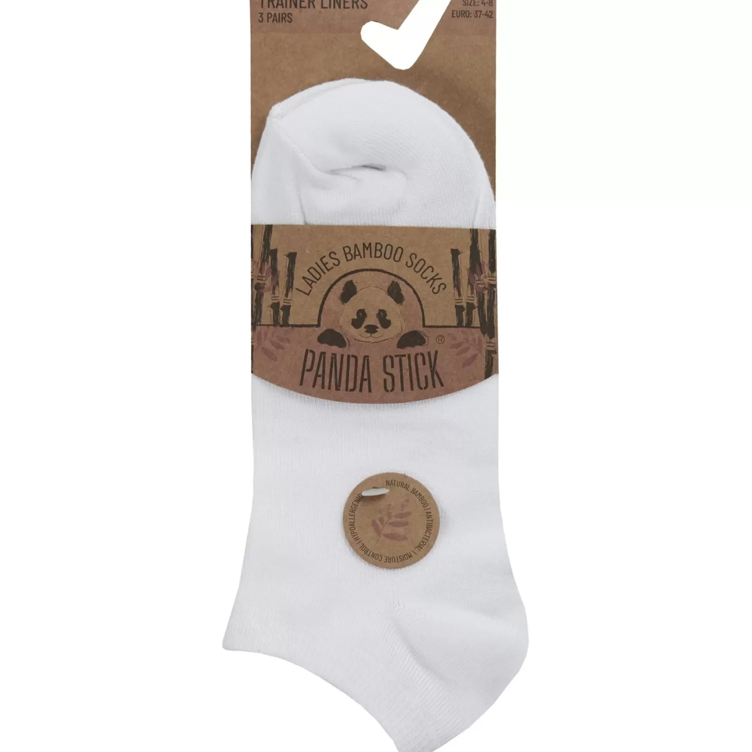 PandaStick Socks | Womens 6 Pack Bamboo Trainer Socks - White