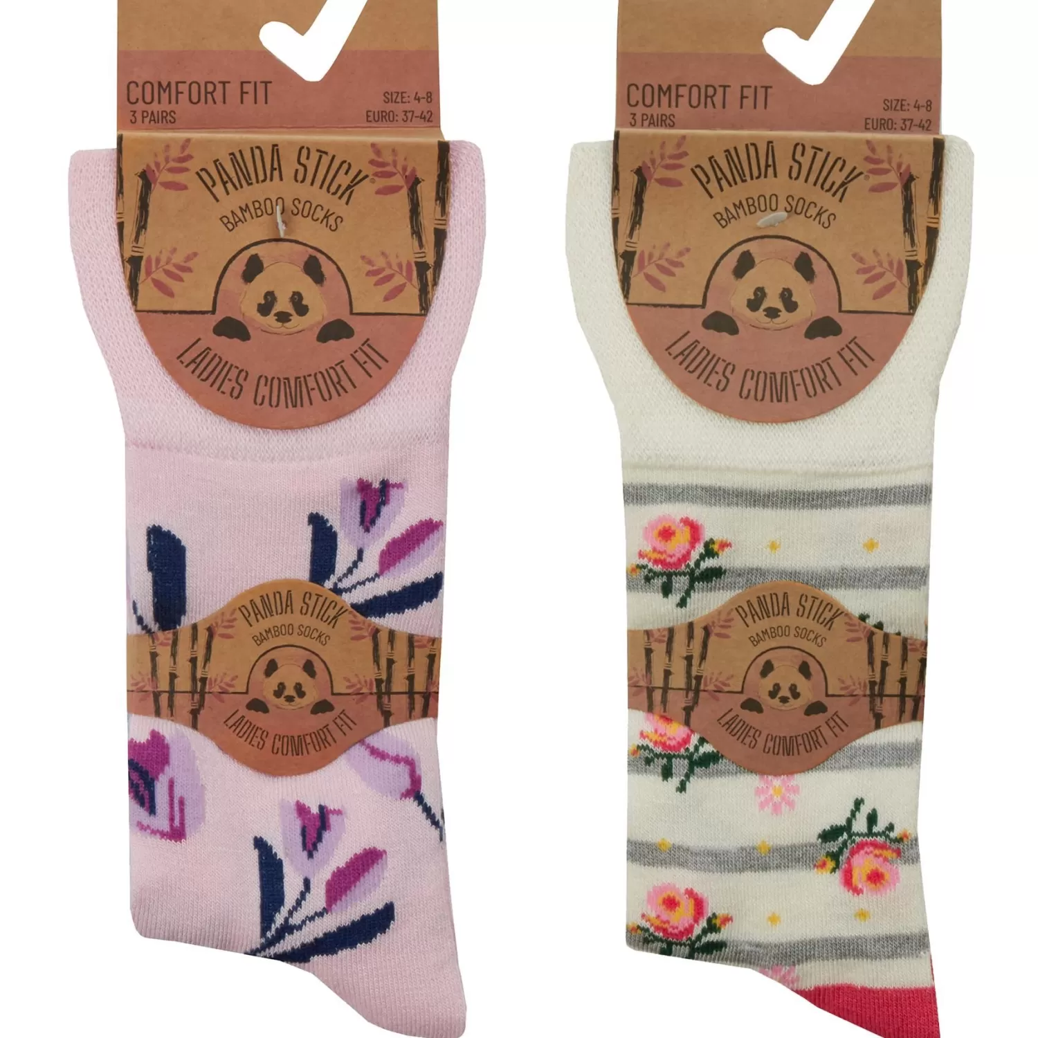 PandaStick Socks | Womens 6 Pack Comfort Fit Bamboo Socks - Floral