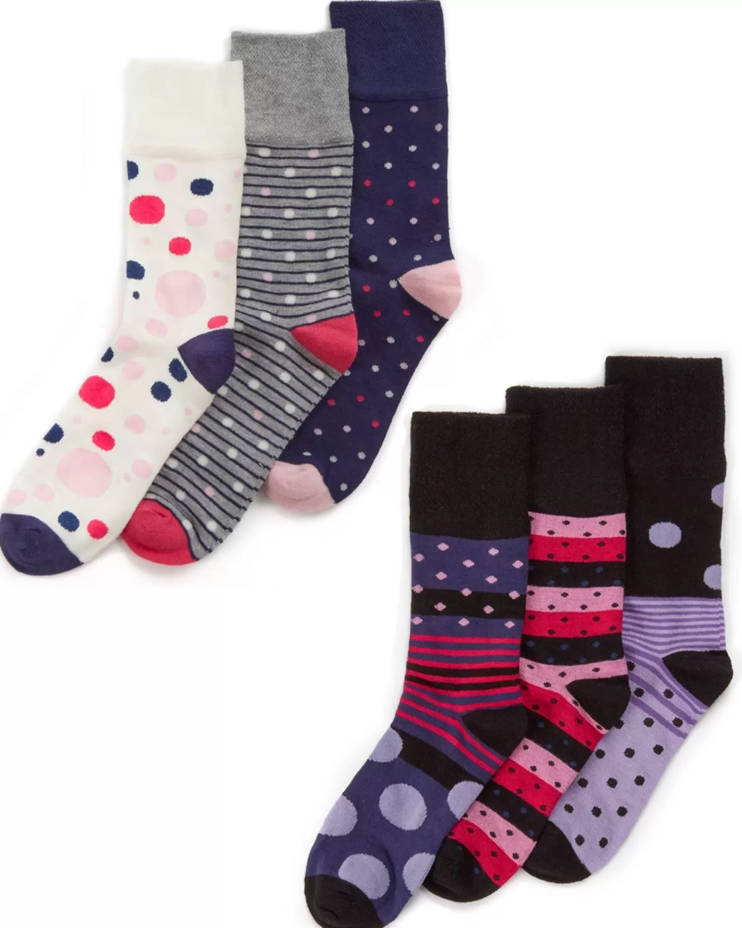 PandaStick Socks | Womens 6 Pack Comfort Fit Bamboo Socks - Spots & Stripes