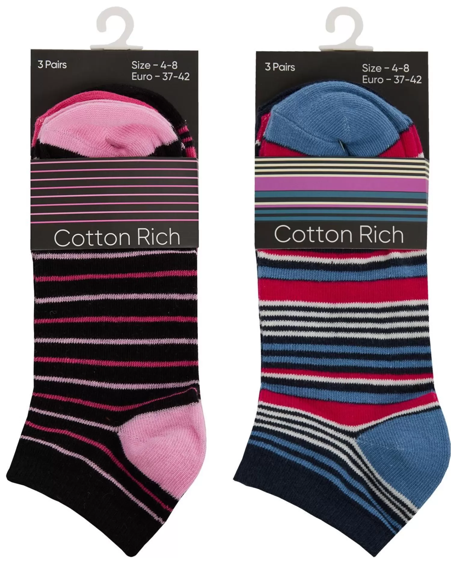 * Socks | Womens 6 Pack Cotton Rich Trainer Socks - Stripe Mix