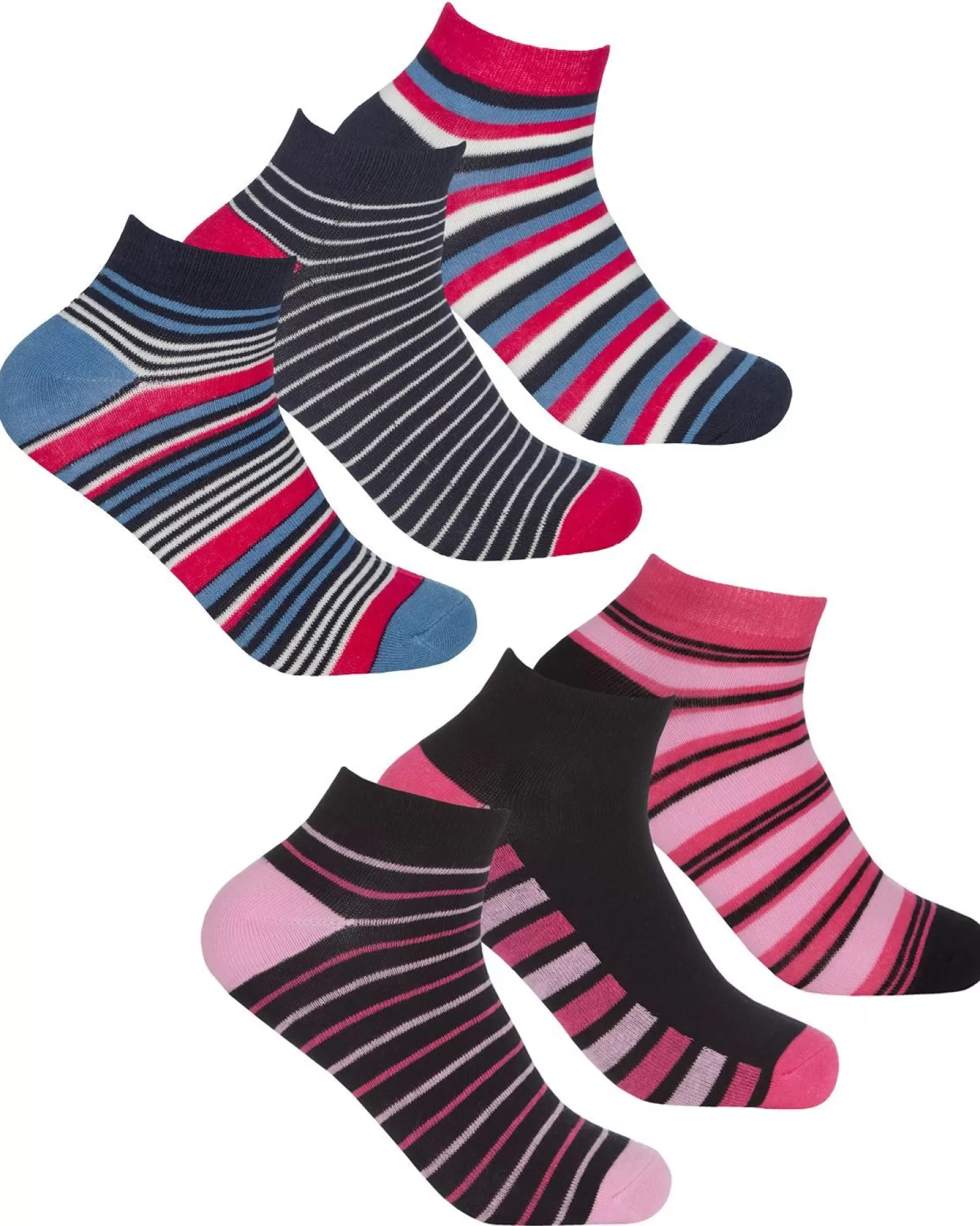 * Socks | Womens 6 Pack Cotton Rich Trainer Socks - Stripe Mix