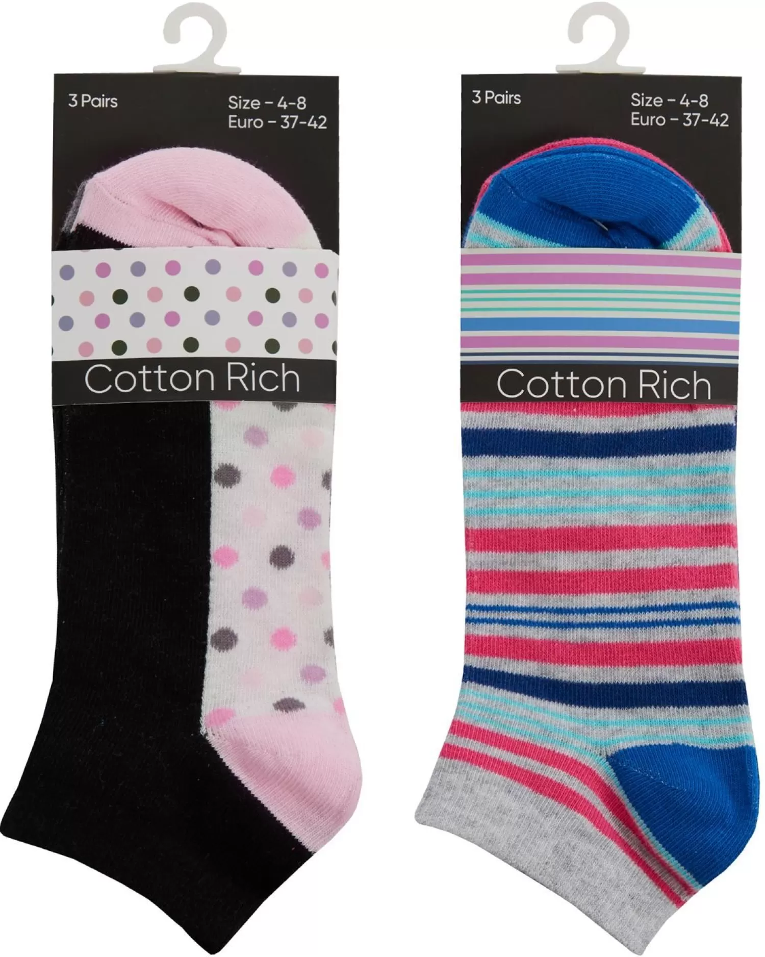 * Socks | Womens 6 Pack Cotton Rich Trainer Socks - Stripe/Spot Mix