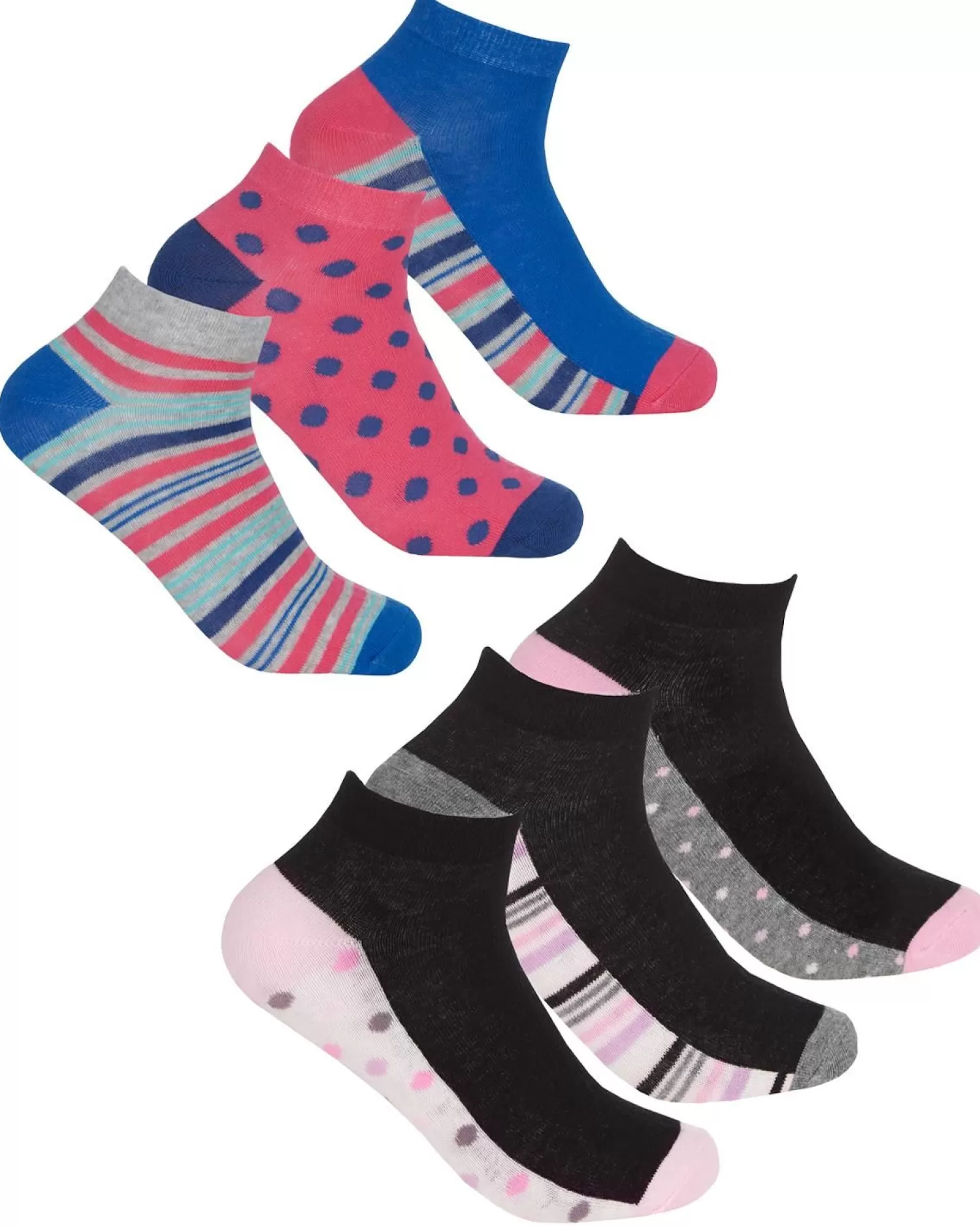 * Socks | Womens 6 Pack Cotton Rich Trainer Socks - Stripe/Spot Mix