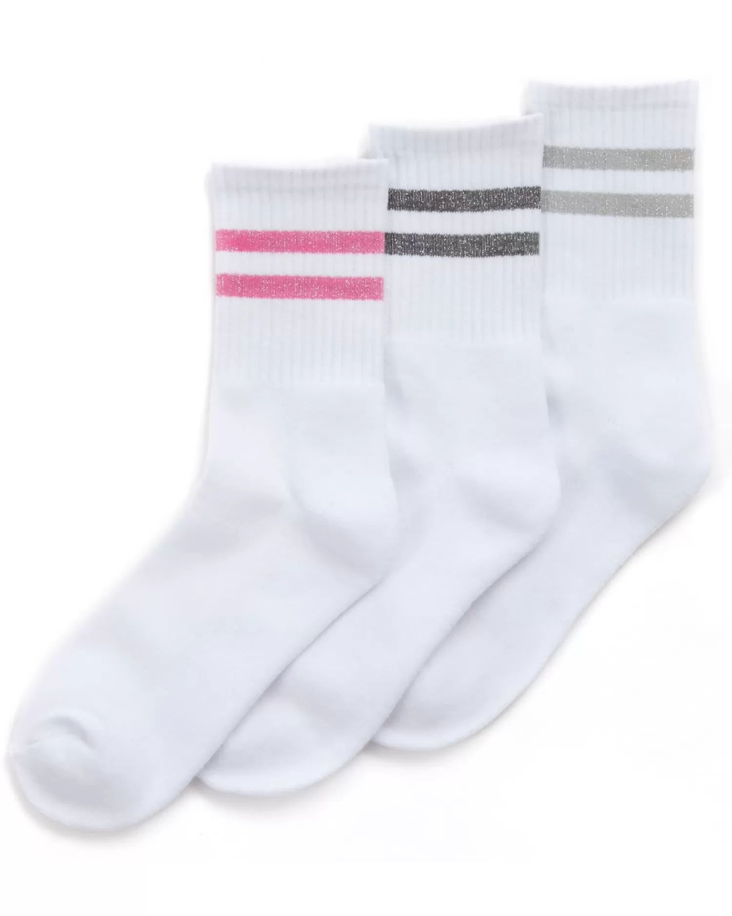 Street Essentials Socks | Womens 6 Pack White Ribbed Glitter Stripe Sport Socks
