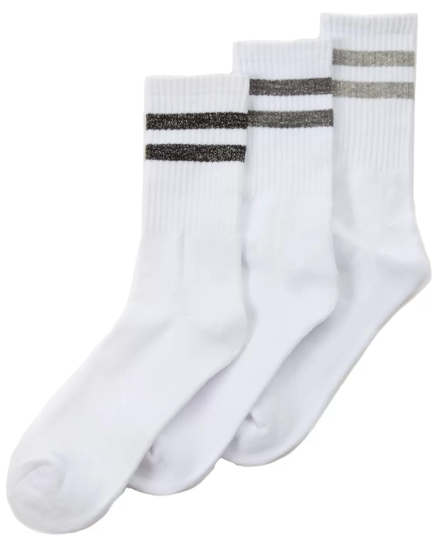 Street Essentials Socks | Womens 6 Pack White Ribbed Glitter Stripe Sport Socks