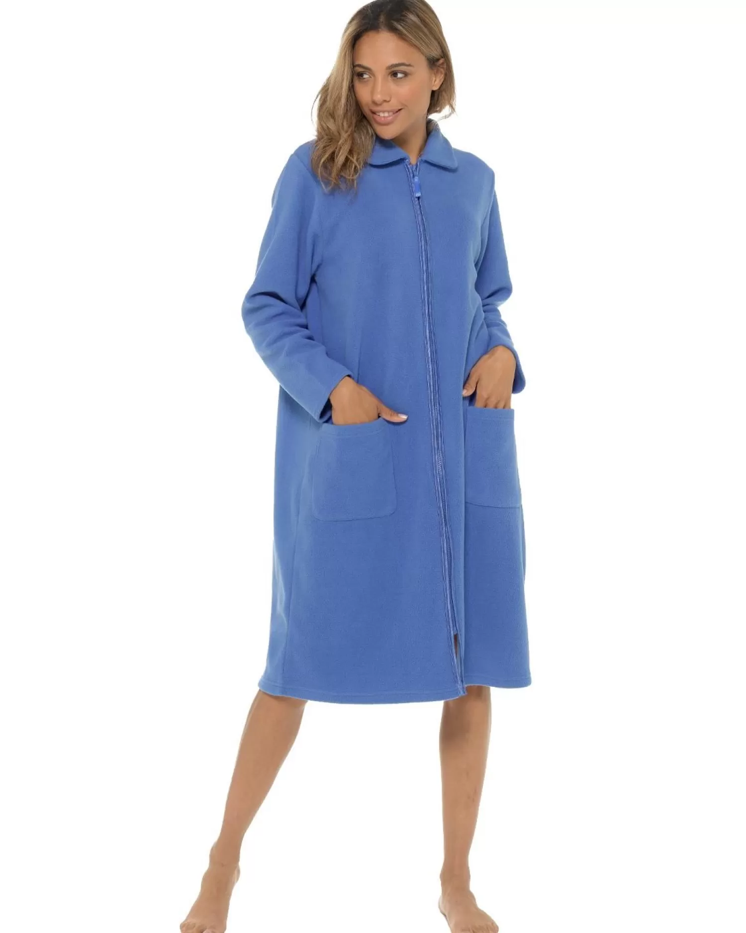 * Dressing Gowns | Zip Up Fleece Dressing Gown - Blue