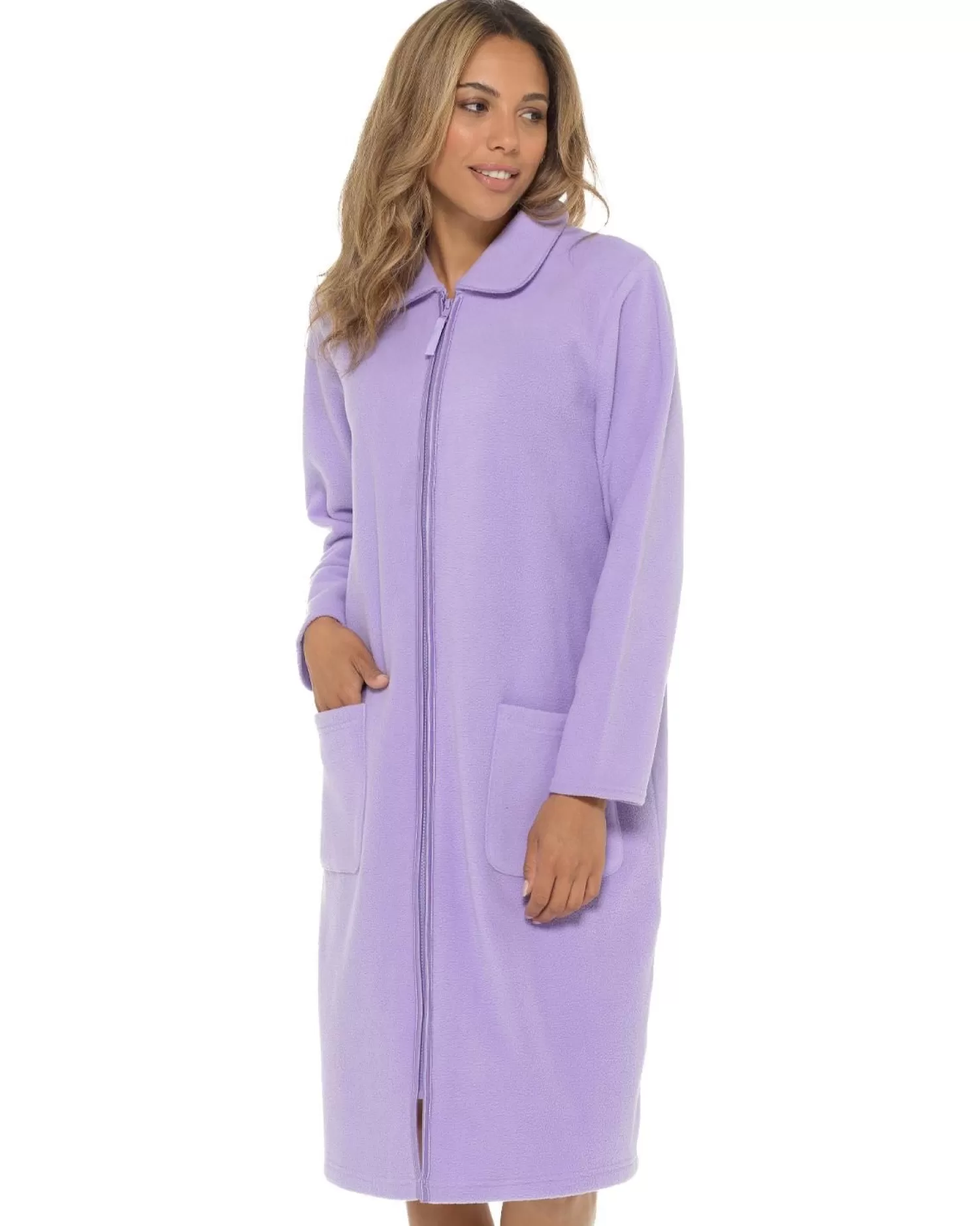 * Dressing Gowns | Zip Up Fleece Dressing Gown - Lilac