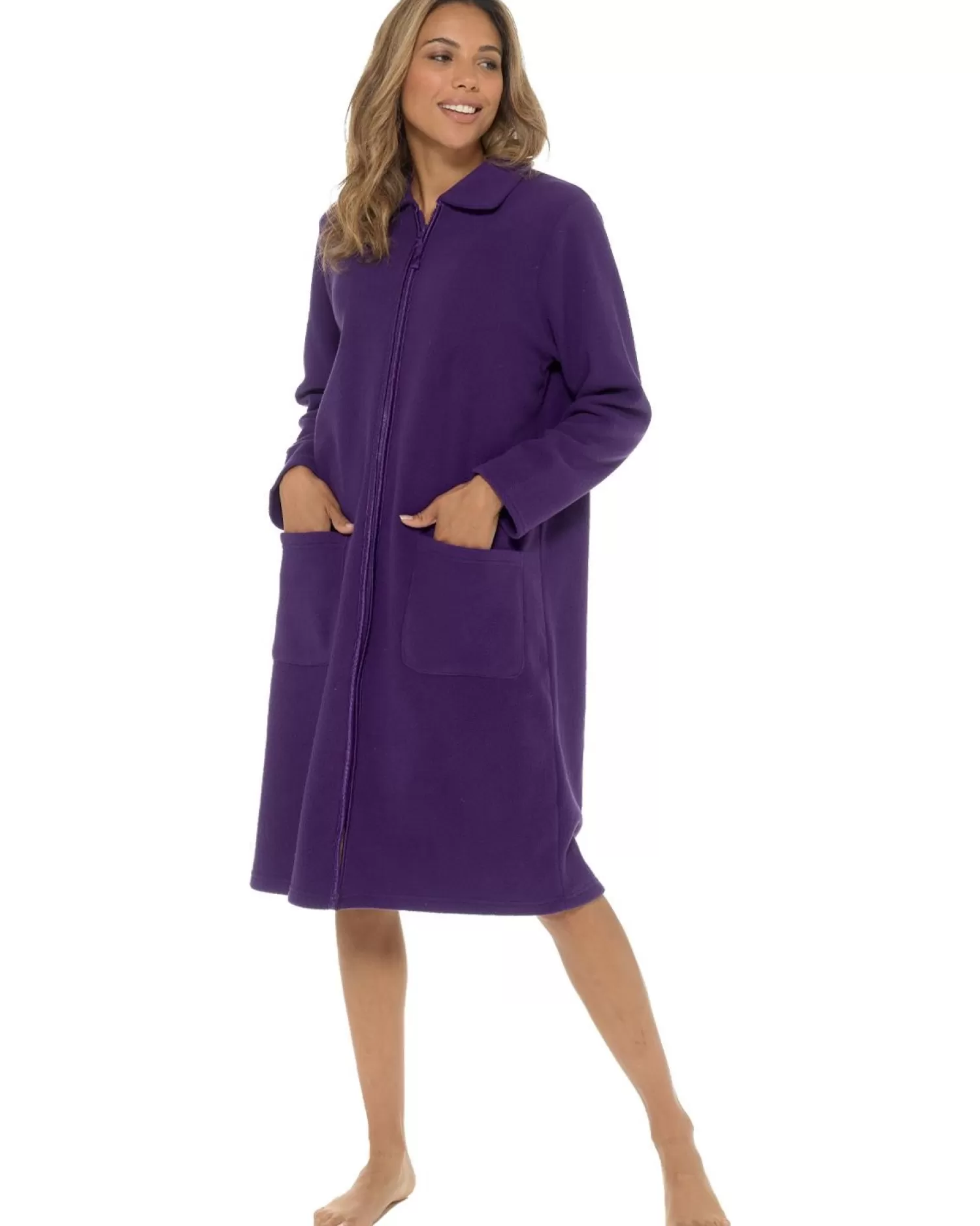 * Dressing Gowns | Zip Up Fleece Dressing Gown - Purple