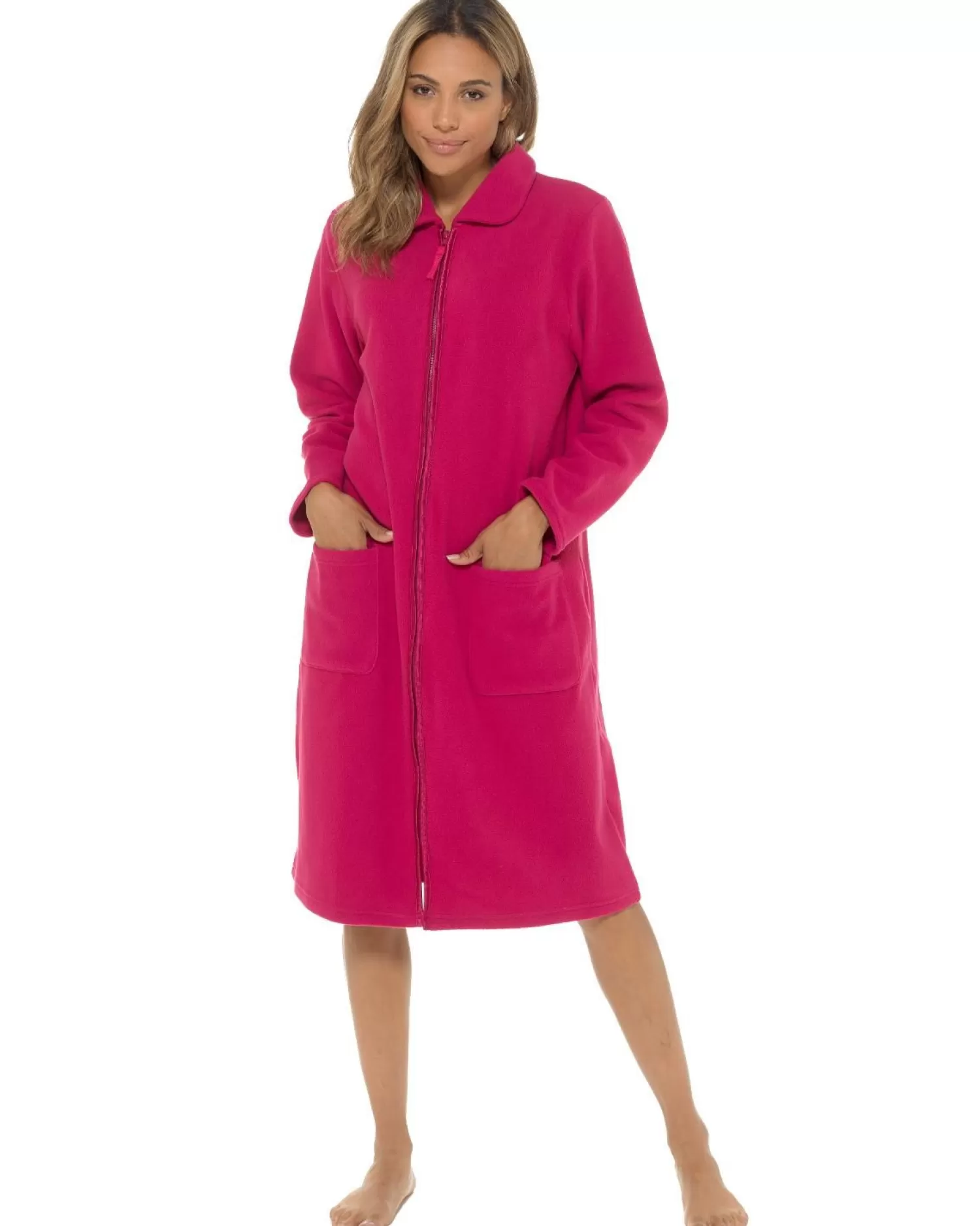 * Dressing Gowns | Zip Up Fleece Dressing Gown - Wine