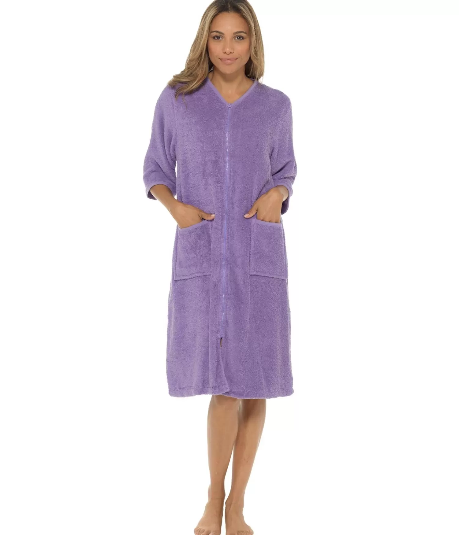 * Dressing Gowns | Zip Up Towelling Dressing Gown - Lilac