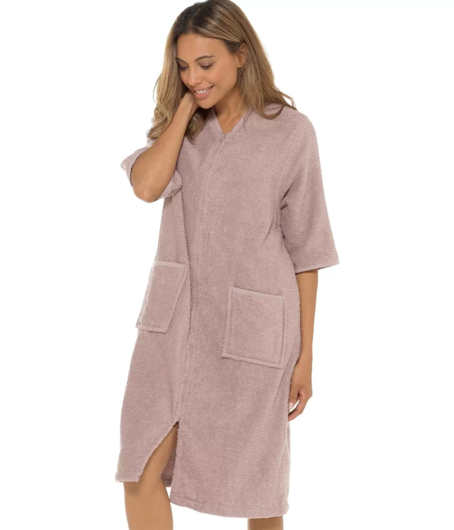 * Dressing Gowns | Zip Up Towelling Dressing Gown - Mink