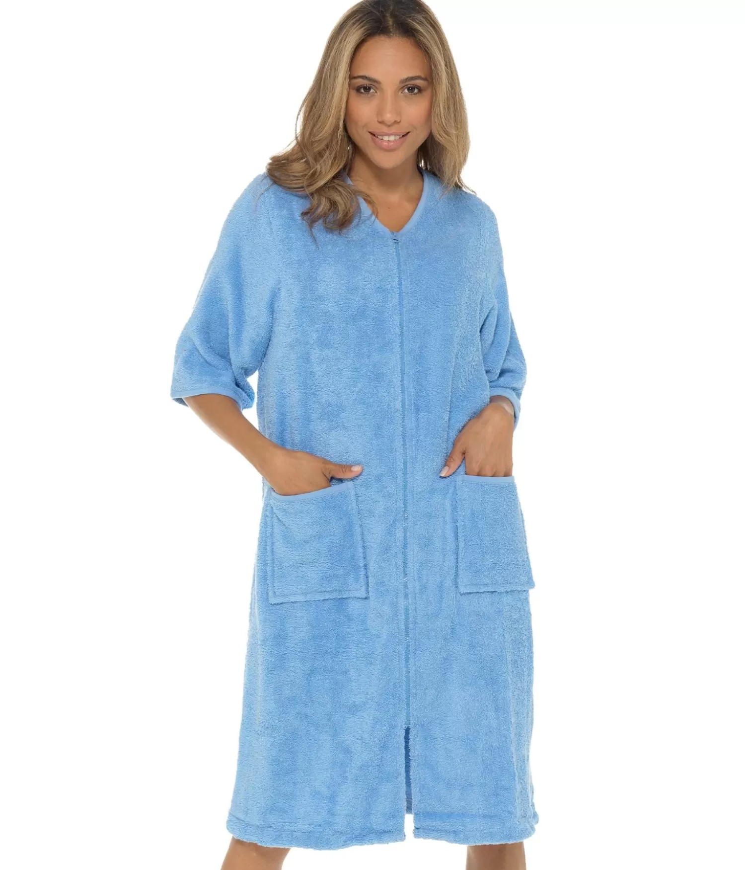 * Dressing Gowns | Zip Up Towelling Dressing Gown - Sky Blue